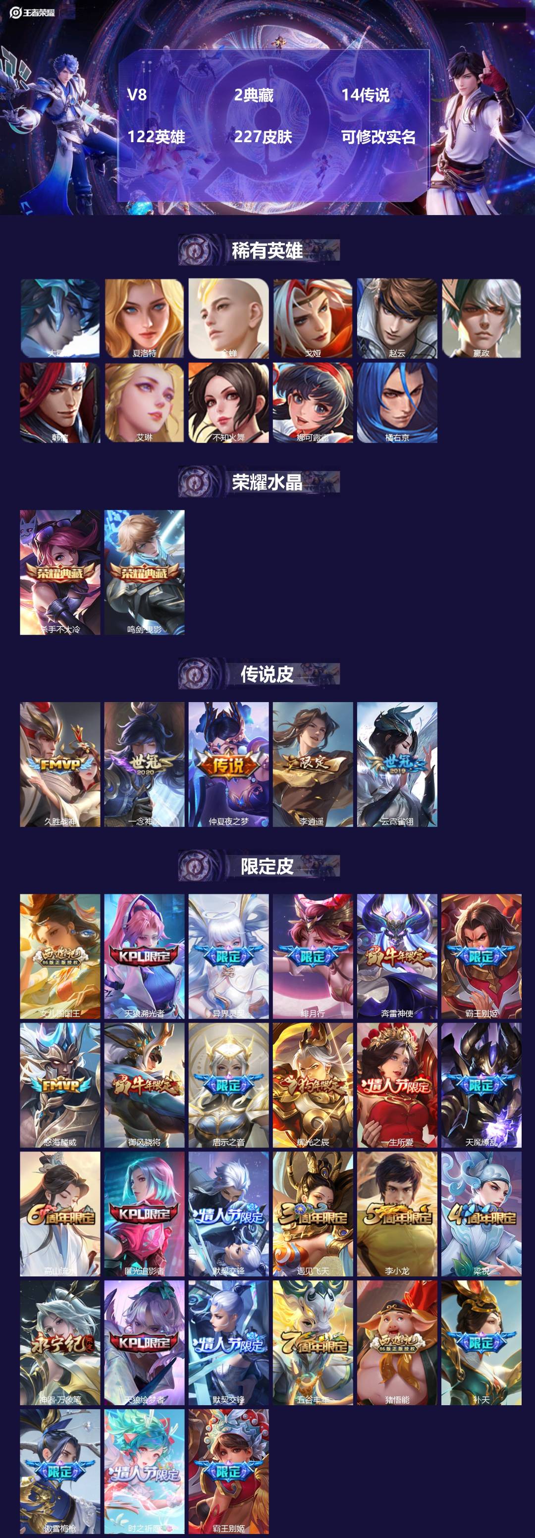 王者荣耀账号安卓VX122英雄-227皮肤-[]V8 2典藏 14传说 122英雄 227皮肤 可修改实名 
【稀有英雄