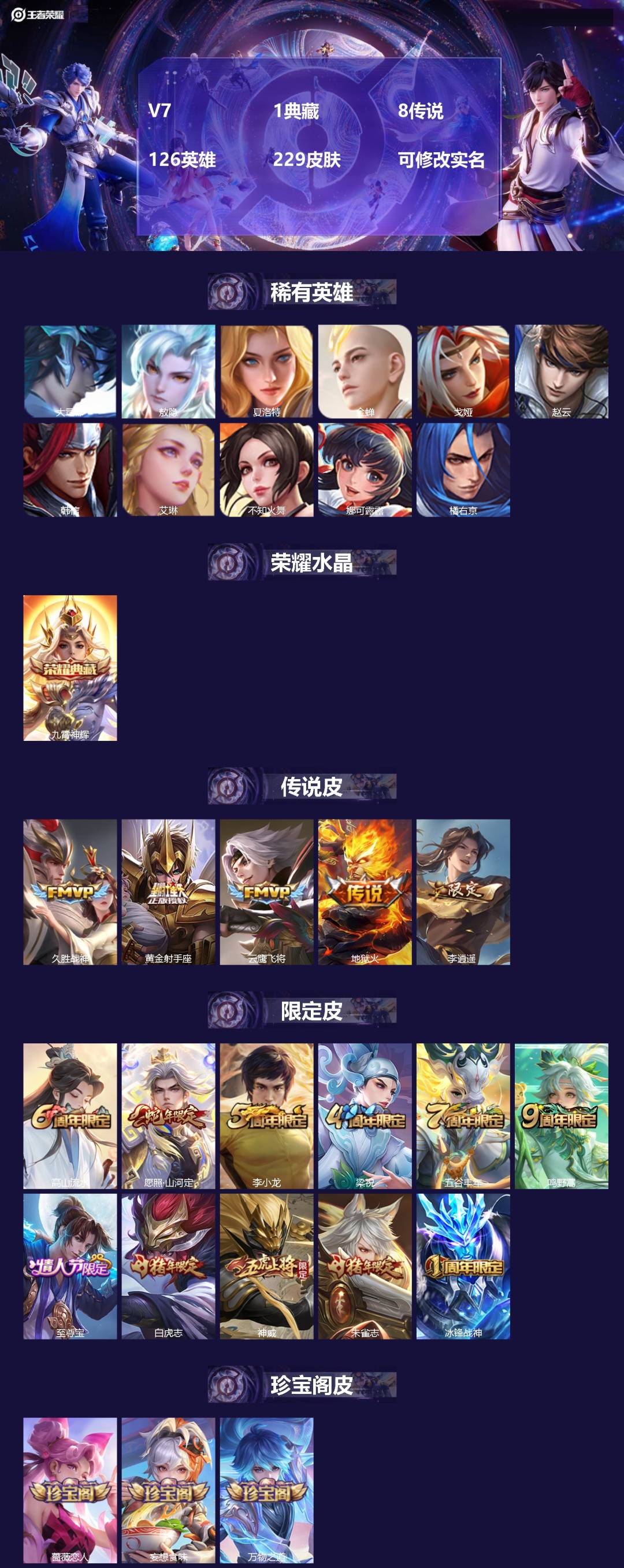 王者荣耀账号安卓QQ126英雄-229皮肤-[]V7 1典藏 8传说 126英雄 229皮肤 可修改实名 
【英雄全皮】