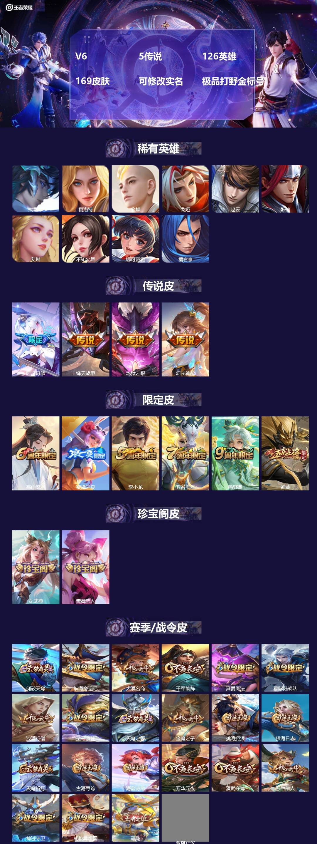 王者荣耀账号安卓QQ126英雄-169皮肤-[]V6 5传说 126英雄 169皮肤 可修改实名 极品打野金标号
【英雄