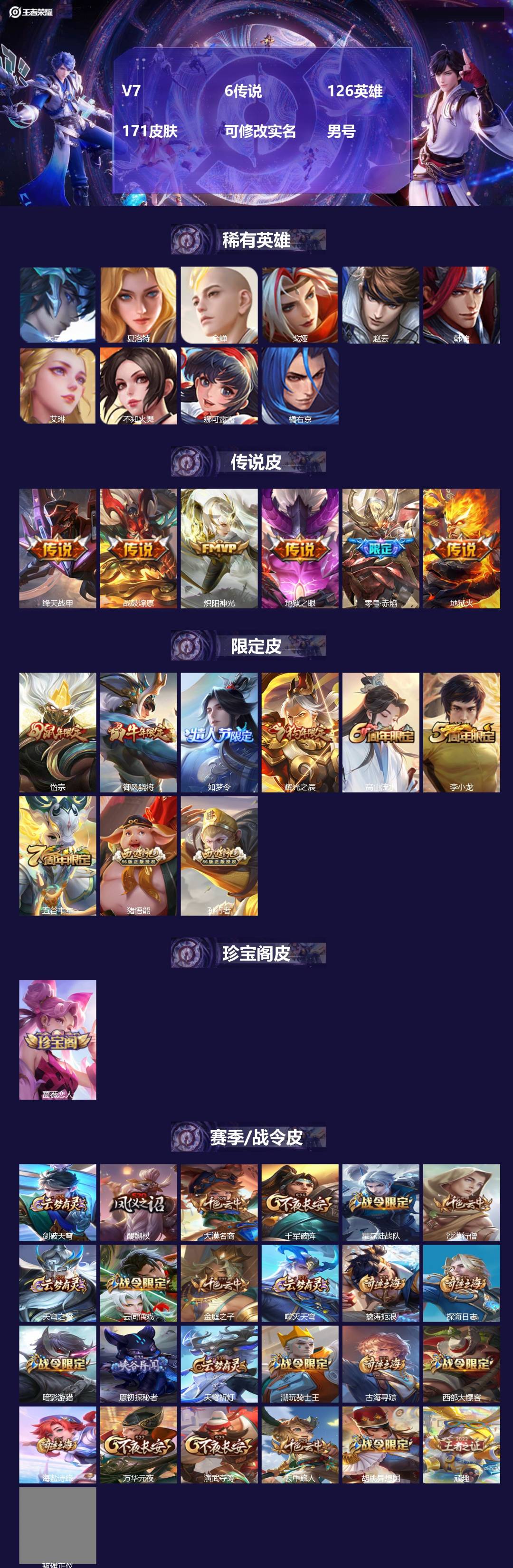 王者荣耀账号安卓QQ126英雄-171皮肤-[]V7 6传说 126英雄 171皮肤 可修改实名 男号 
【英雄全皮】猪