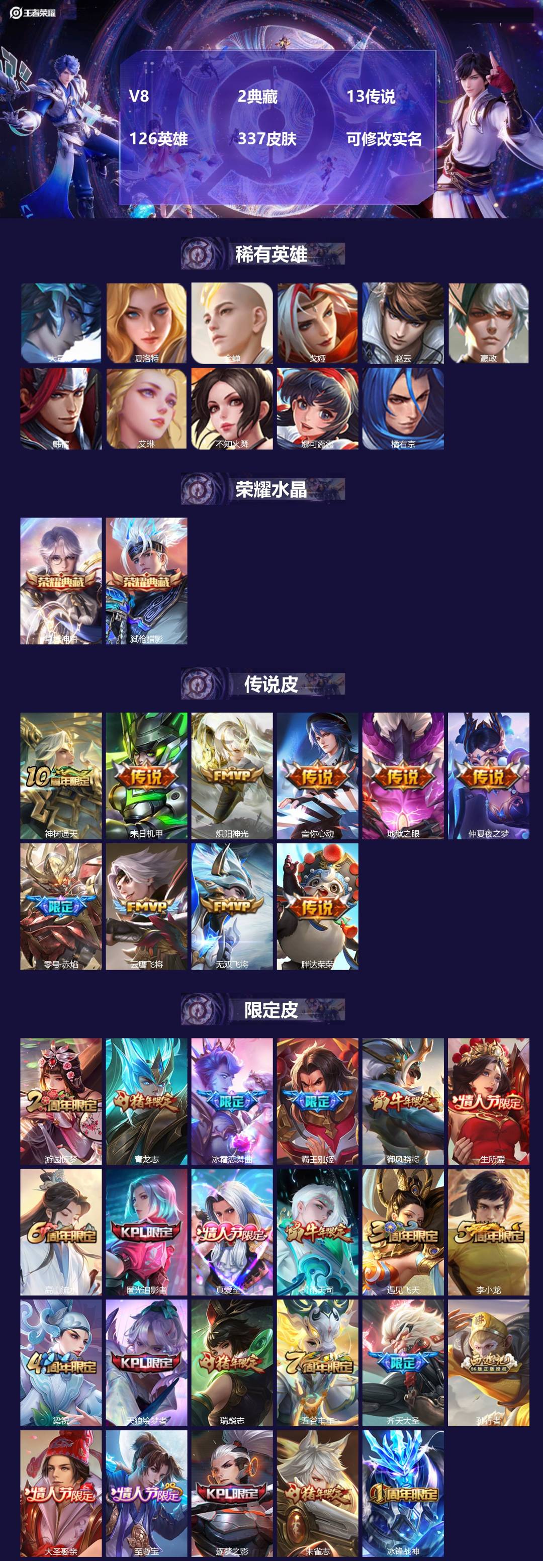 王者荣耀账号安卓QQ126英雄-337皮肤-[]V8 2典藏 13传说 126英雄 337皮肤 可修改实名 
【英雄全皮