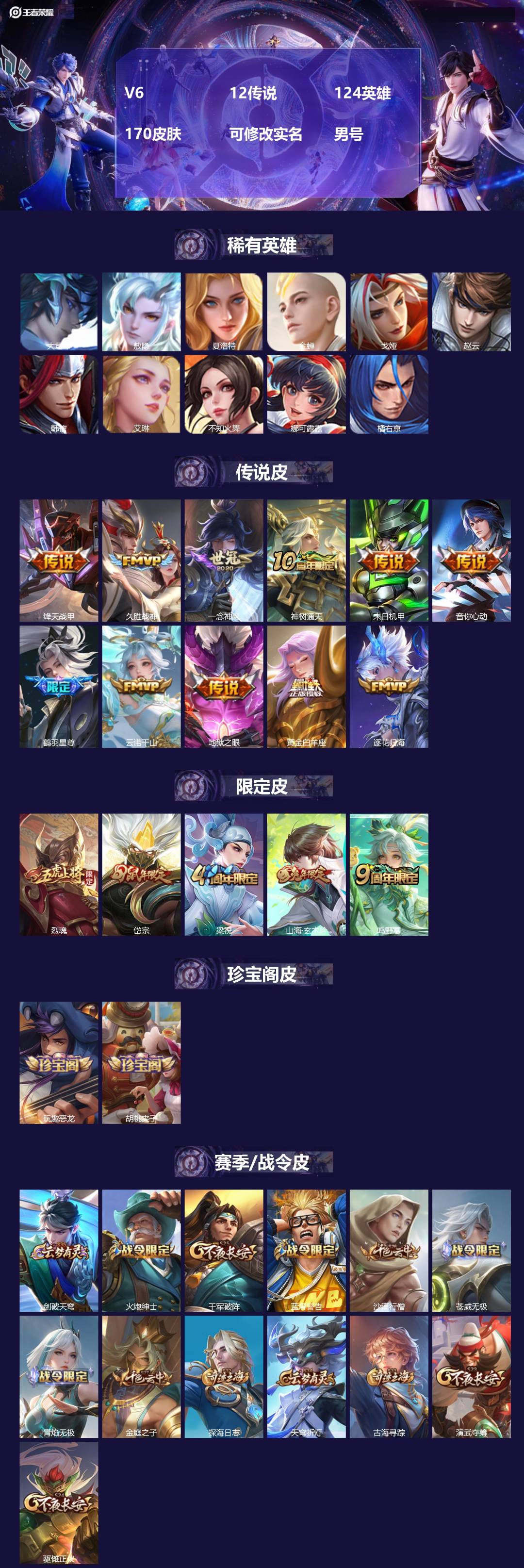 王者荣耀账号安卓QQ124英雄-170皮肤-[]V6 12传说 124英雄 170皮肤 可修改实名 男号 
【英雄全皮】