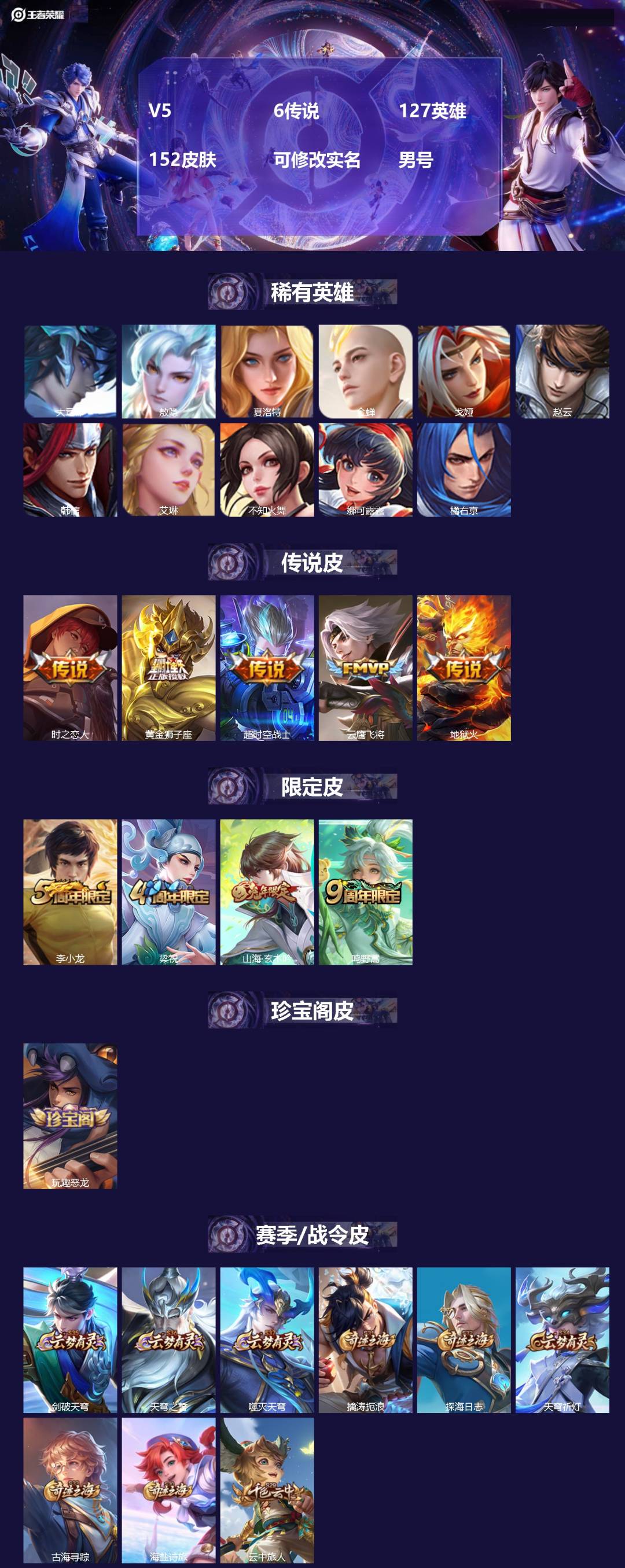 王者荣耀账号安卓QQ127英雄-152皮肤-[]V5 6传说 127英雄 152皮肤 可修改实名 男号 
【英雄全皮】敖