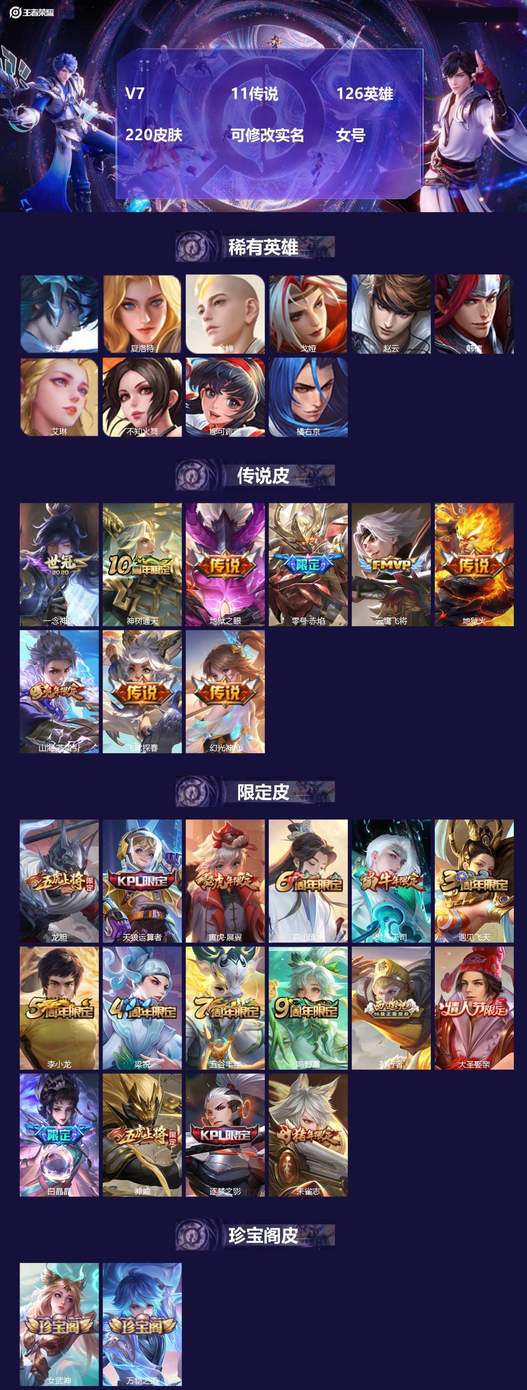 王者荣耀账号安卓QQ[17249864]V7 11传说 126英雄 220皮肤 可修改实名 女号 
【英雄全皮】孙权全皮