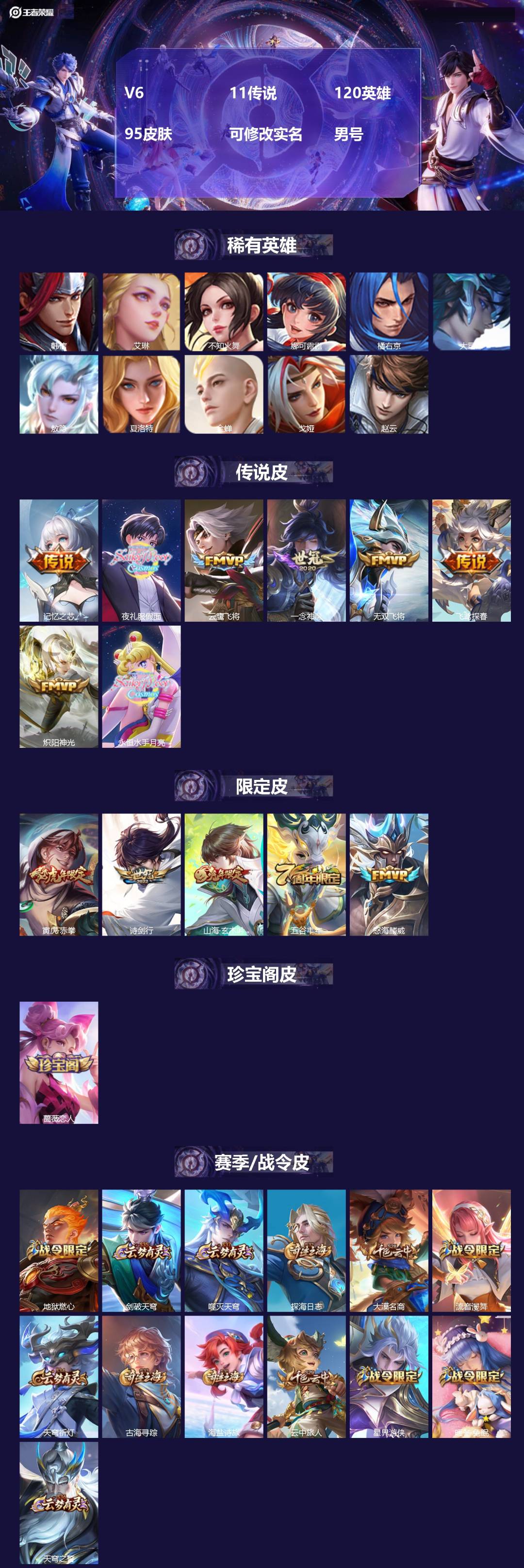 王者荣耀账号苹果QQ[17296402]V6 11传说 120英雄 95皮肤 可修改实名 男号 
【稀有英雄】敖隐(小龙