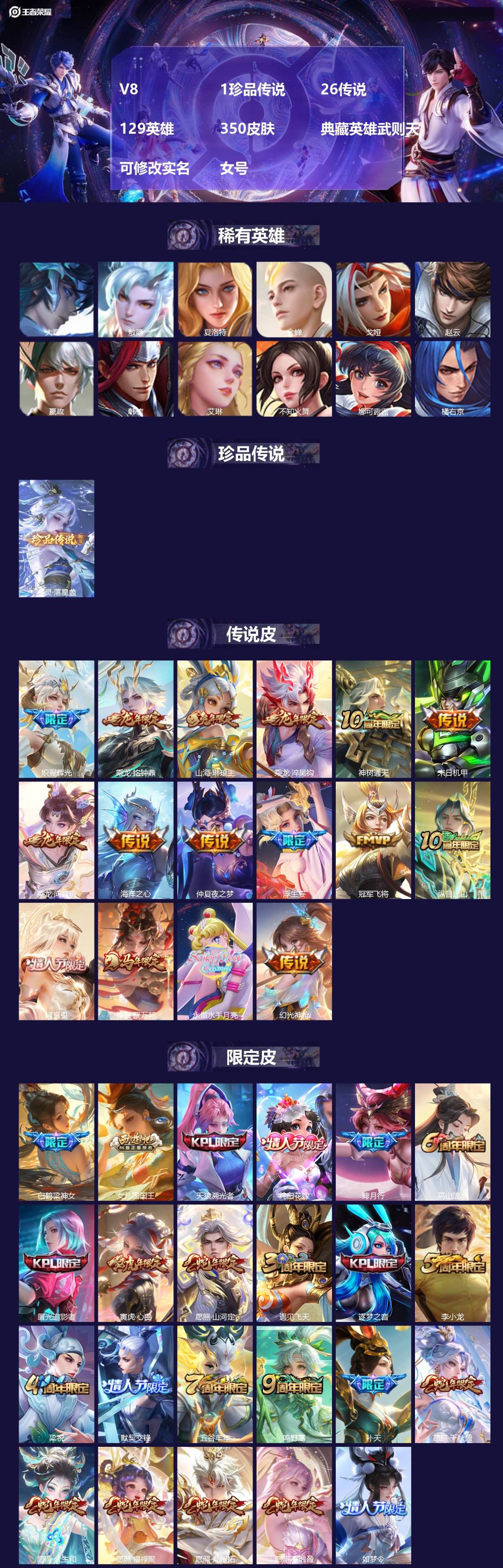 王者荣耀账号安卓QQV8 1珍品传说 26传说 129英雄 350皮肤 典藏英雄武则天 可修改实名 女号 
【英雄全皮】