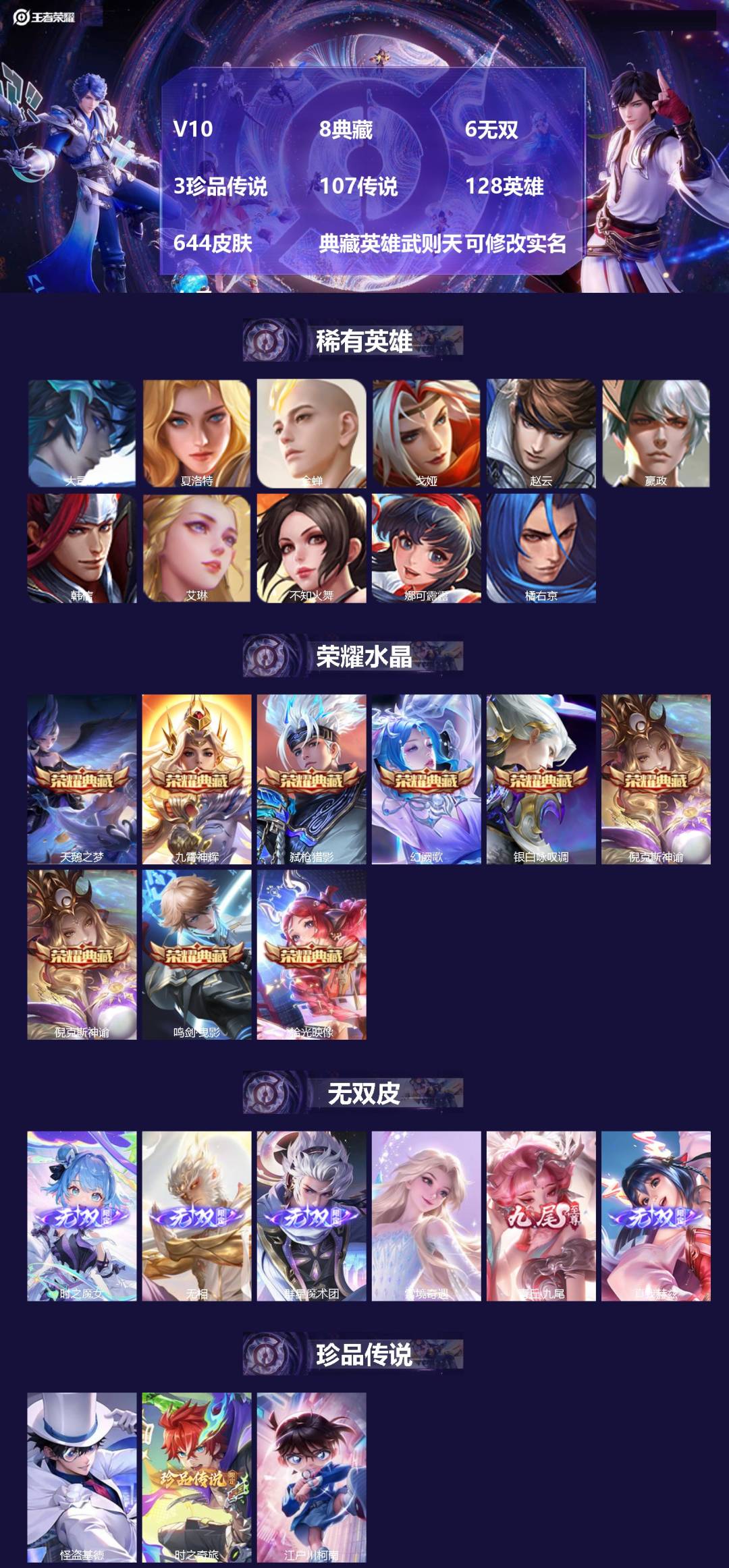 王者荣耀账号安卓QQ[17486508]V10 8典藏 6无双 3珍品传说 107传说 128英雄 644皮肤 典藏英雄