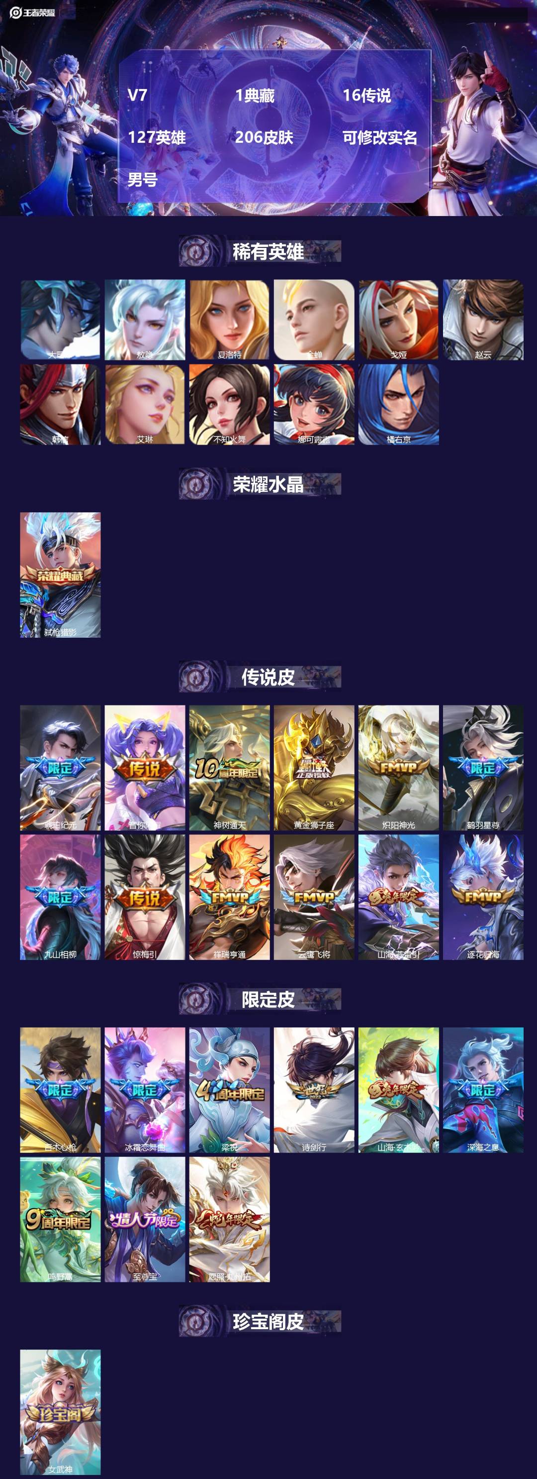 王者荣耀账号安卓QQ[17535649]V7 1典藏 16传说 127英雄 206皮肤 可修改实名 男号 
【英雄全皮】