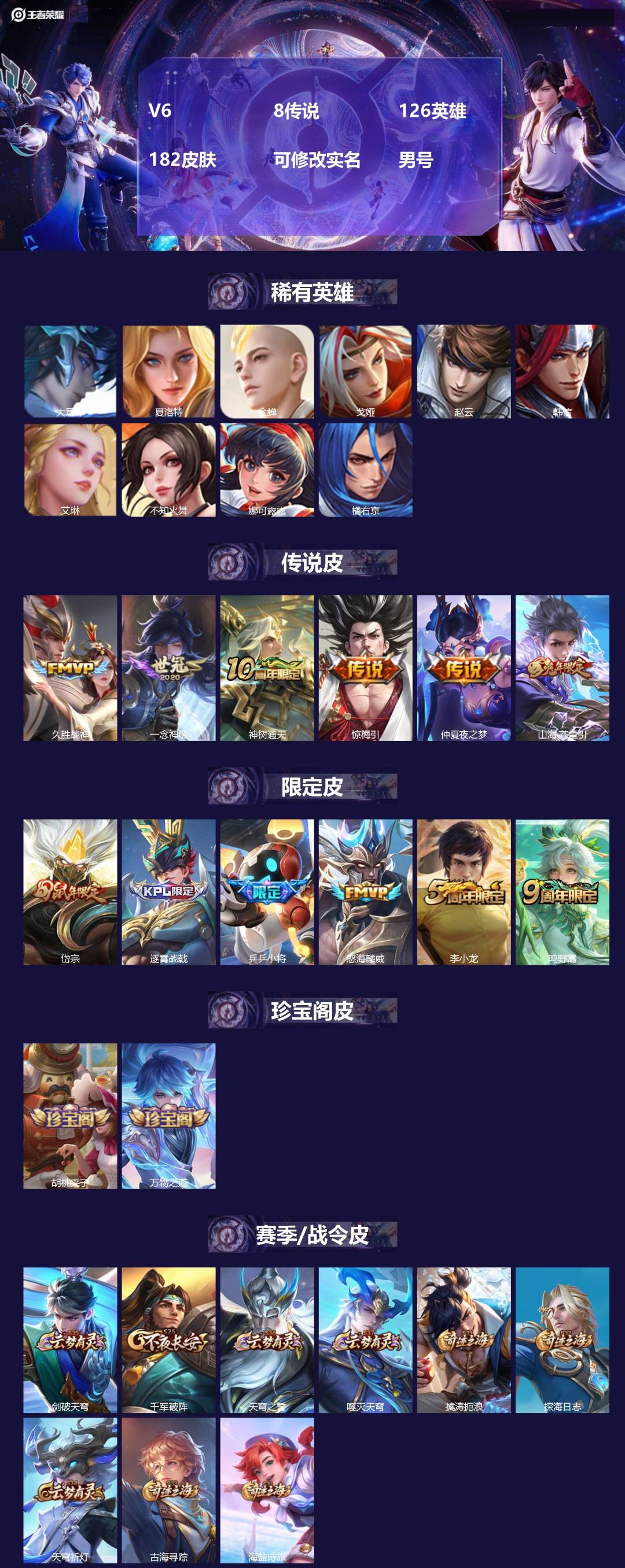 王者荣耀账号安卓QQ126英雄-182皮肤-[]V6 8传说 126英雄 182皮肤 可修改实名 男号 
【英雄全皮】孙