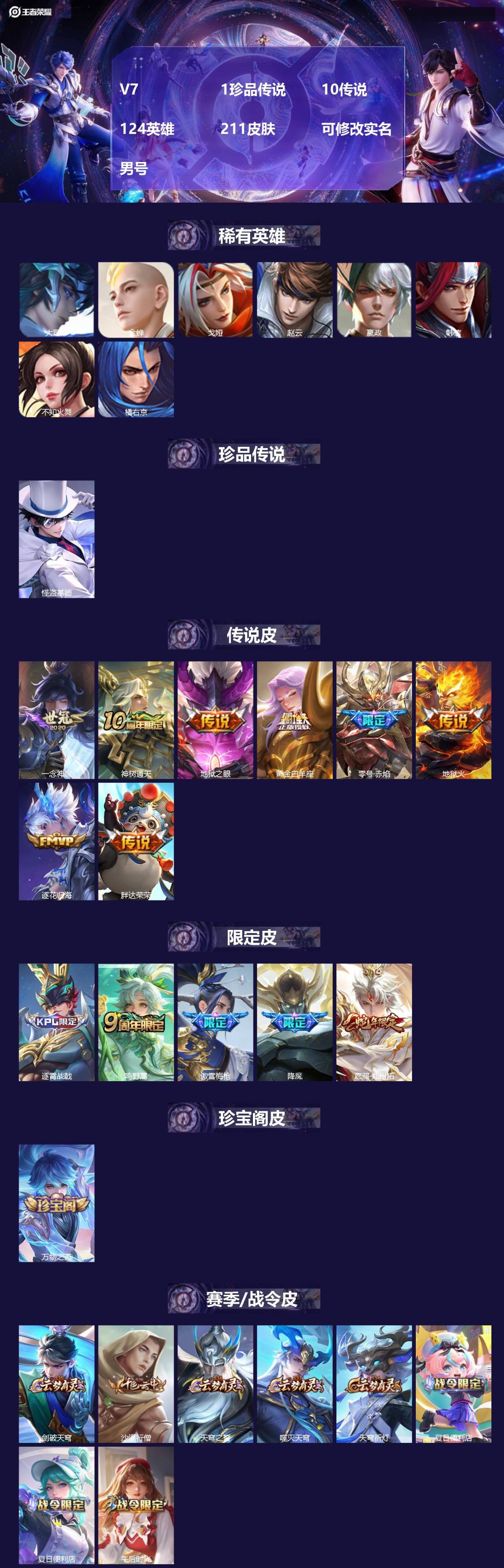 王者荣耀账号安卓QQ[]V7 1珍品传说 10传说 124英雄 211皮肤 可修改实名 男号 
【英雄全皮】孙权全皮,大