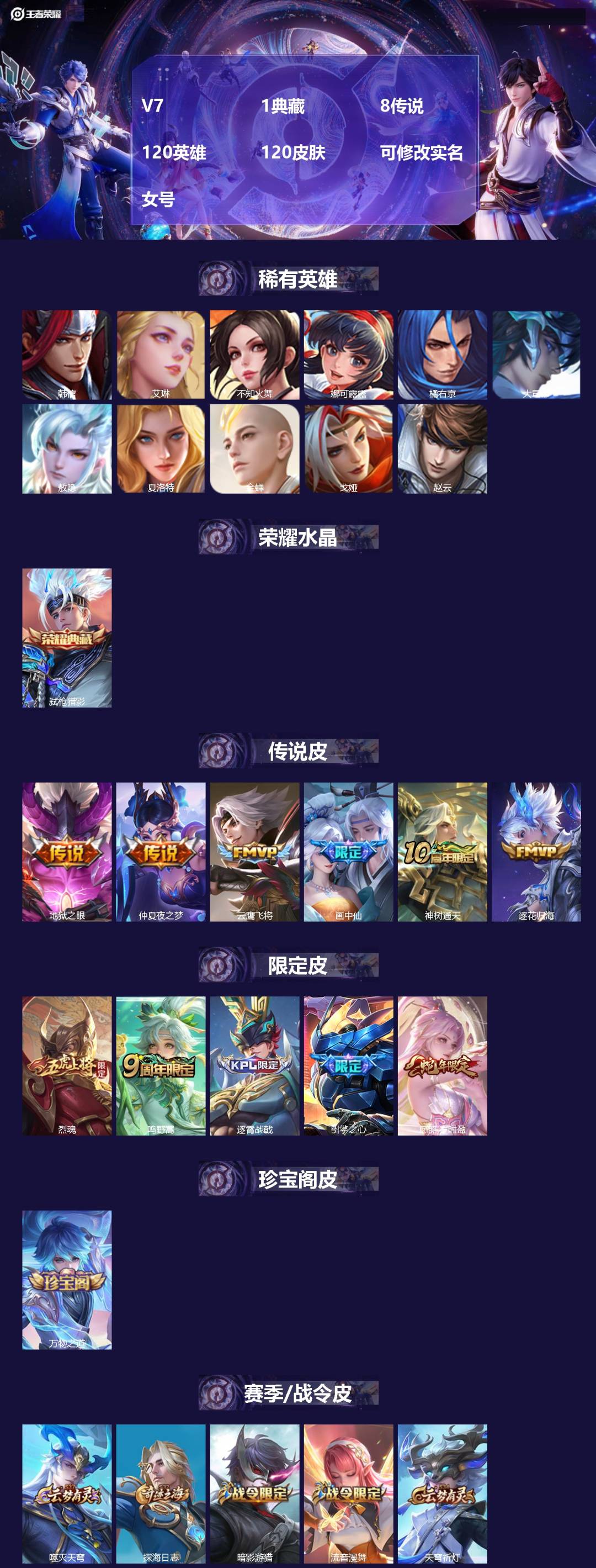 王者荣耀账号苹果QQ[]V7 1典藏 8传说 120英雄 120皮肤 可修改实名 女号 
【英雄全皮】孙权全皮,蚩奼全皮