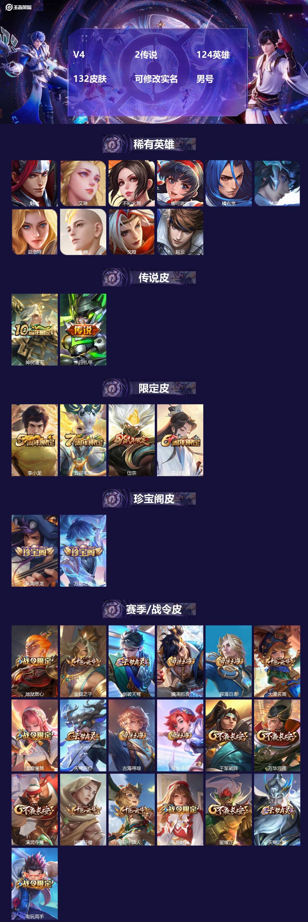王者荣耀账号安卓QQ124英雄-132皮肤-[]V4 2传说 124英雄 132皮肤 可修改实名 男号 
【稀有英雄】大