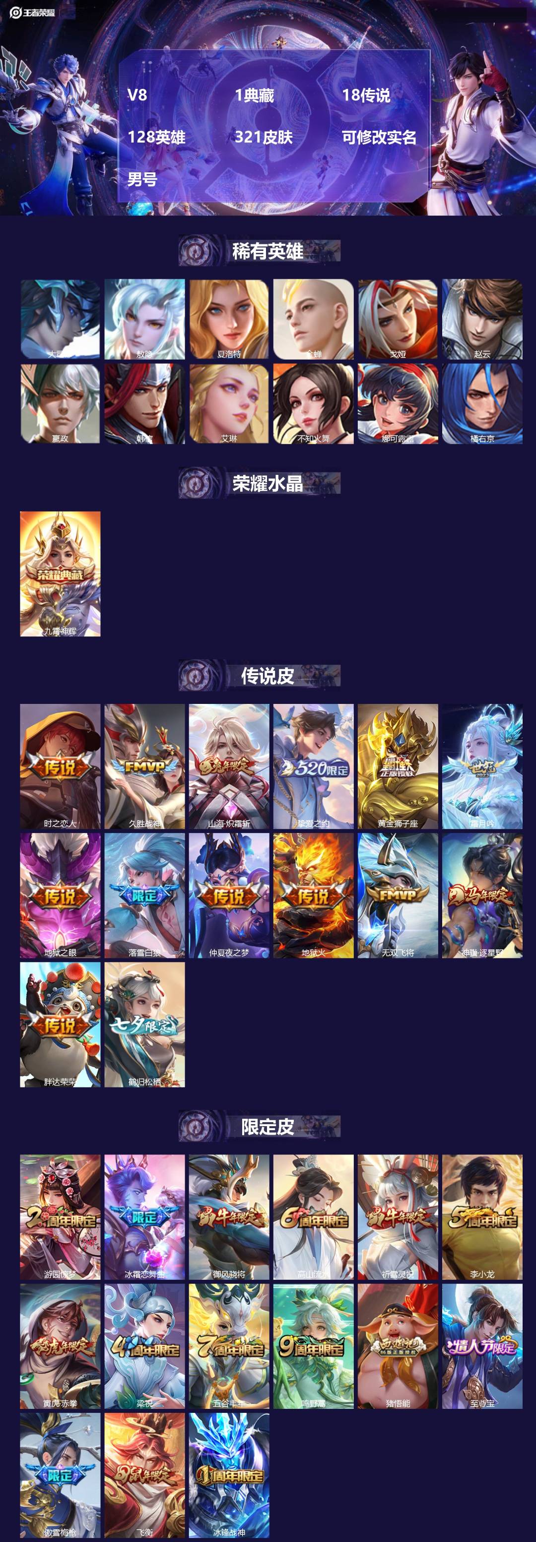 王者荣耀账号安卓QQ[17742359]V8 1典藏 18传说 128英雄 321皮肤 可修改实名 男号 
【英雄全皮】