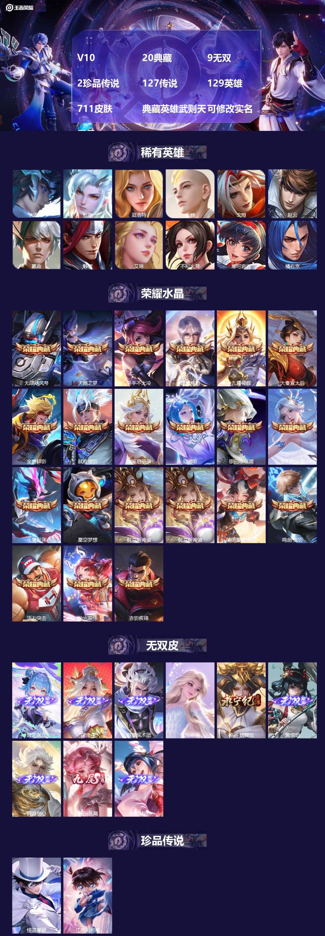王者荣耀账号安卓QQ[17814819]V10 20典藏 9无双 2珍品传说 127传说 129英雄 711皮肤 典藏英