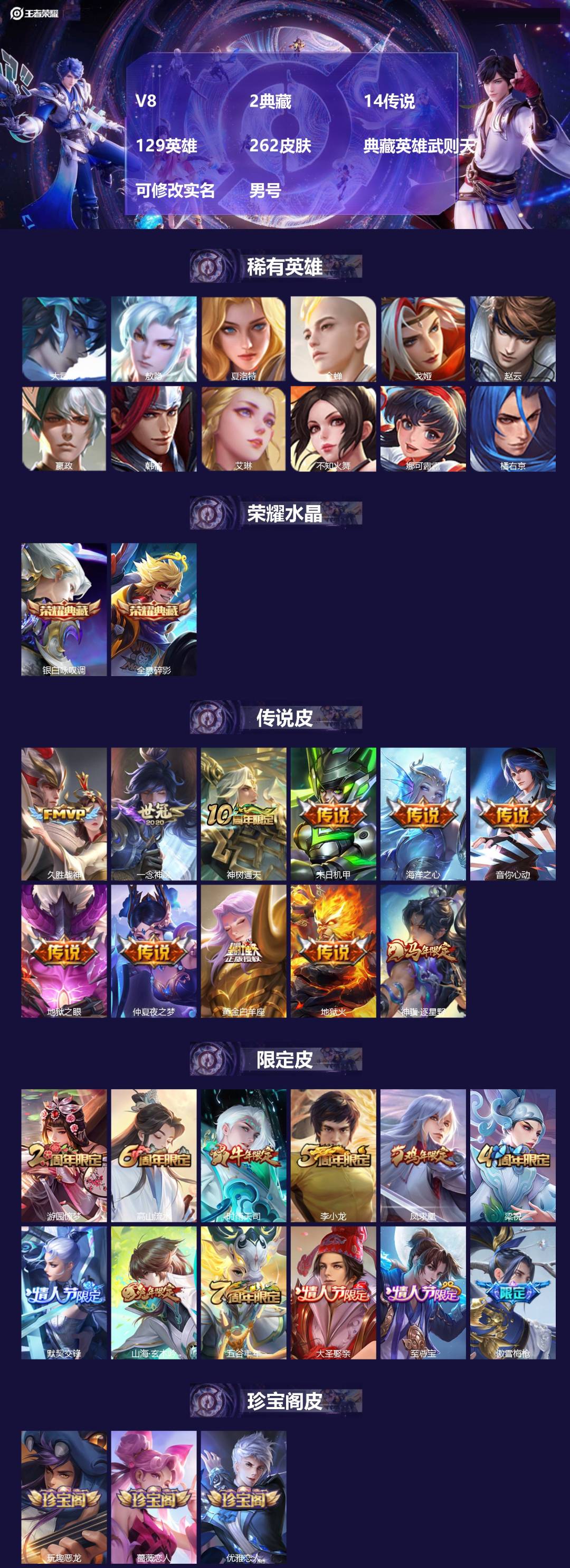 王者荣耀账号安卓QQ[]V8 2典藏 14传说 129英雄 262皮肤 典藏英雄武则天 可修改实名 
【英雄全皮】敖隐全