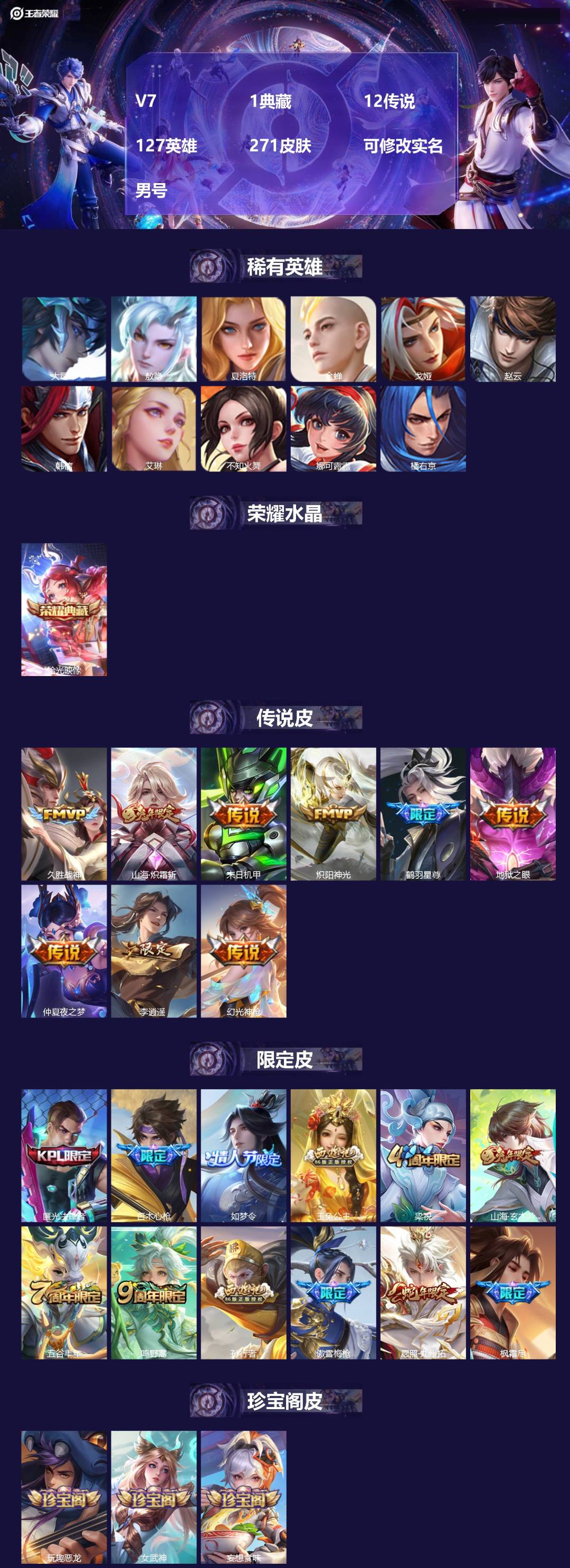 王者荣耀账号安卓QQ[]V7 1典藏 12传说 127英雄 271皮肤 可修改实名 男号 
【英雄全皮】橘右京全皮,敖隐