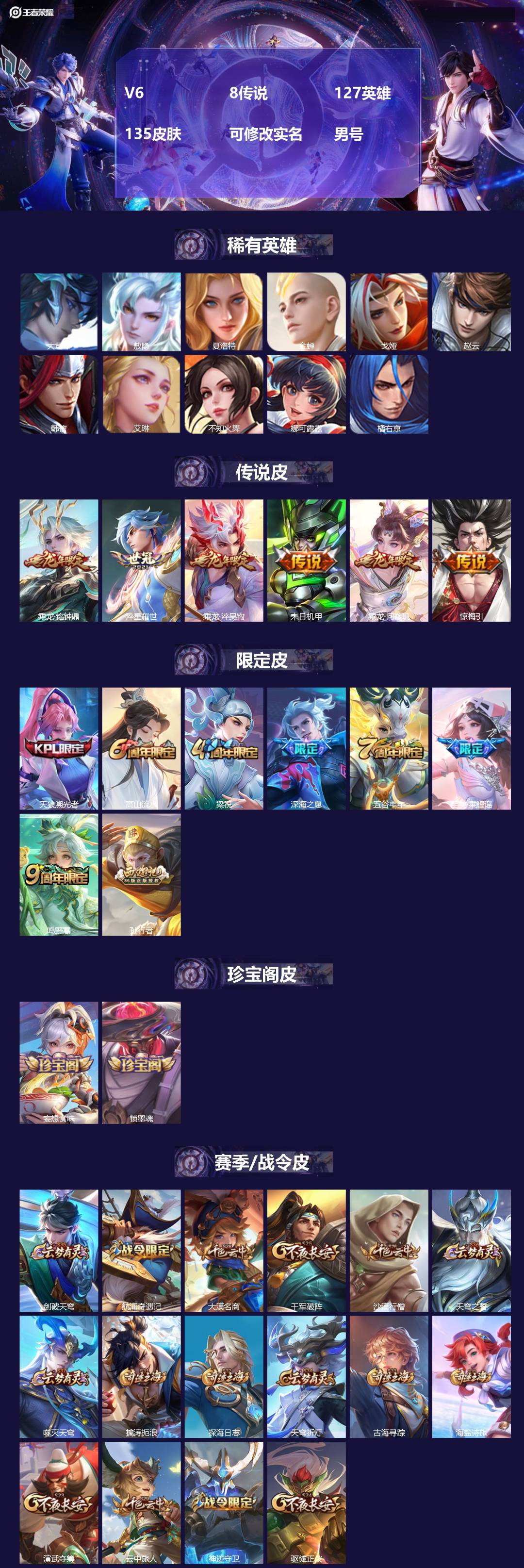 王者荣耀账号安卓QQ[18145496]V6 8传说 127英雄 135皮肤 可修改实名 男号 
【英雄全皮】孙权全皮,