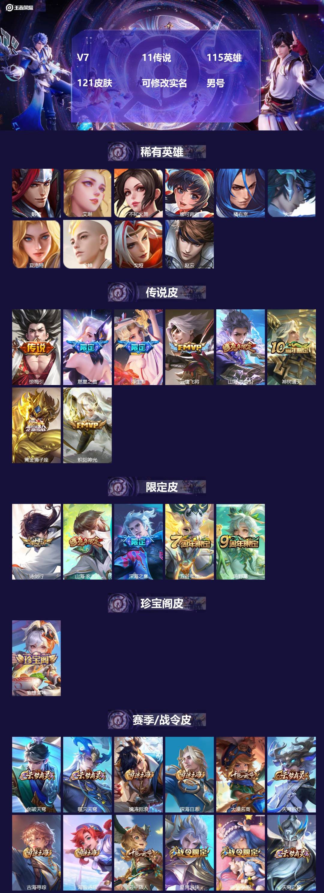 王者荣耀账号安卓QQ[18120320]V7 11传说 115英雄 121皮肤 可修改实名 男号 
【英雄全皮】夏洛特全