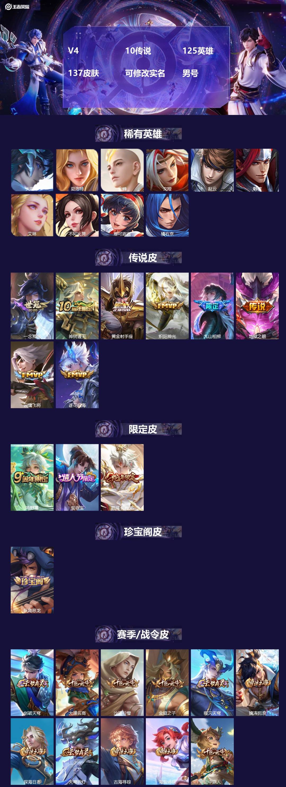 王者荣耀账号安卓QQ[]V4 10传说 125英雄 137皮肤 可修改实名 男号 
【英雄全皮】孙权全皮,司马懿全皮
【