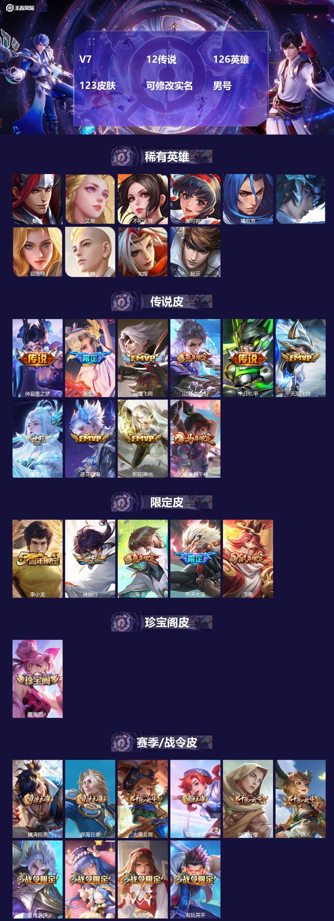 王者荣耀账号安卓QQ[18195554]V7 12传说 126英雄 123皮肤 可修改实名 男号 
【英雄全皮】孙权全皮