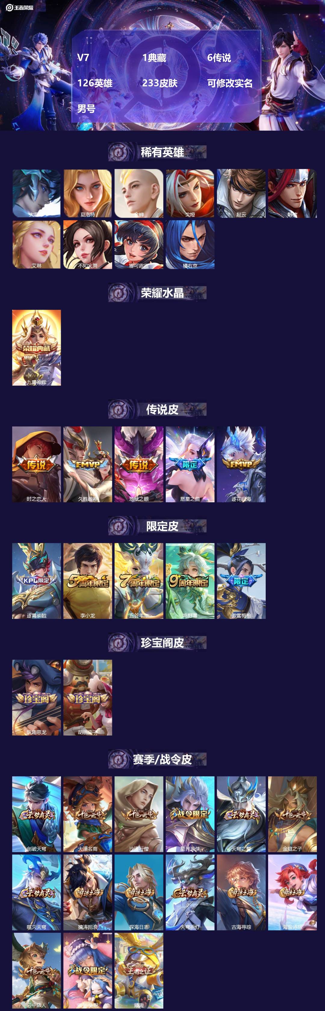 王者荣耀账号苹果QQ[18443305]V7 1典藏 6传说 126英雄 233皮肤 可修改实名 男号 
【英雄全皮】蚩