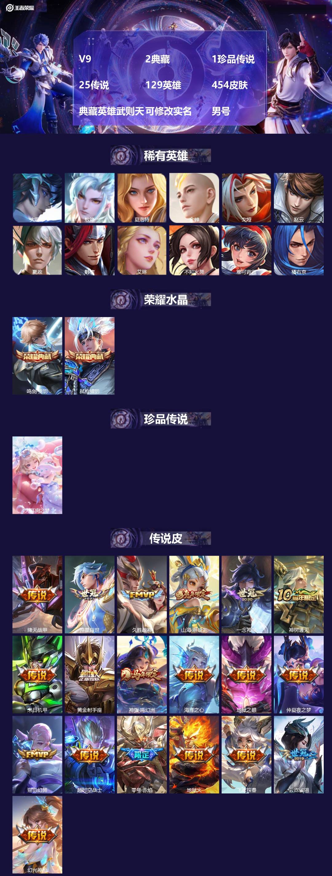 王者荣耀账号苹果QQ[]V9 2典藏 1珍品传说 25传说 129英雄 454皮肤 典藏英雄武则天 可修改实名 男号 
【英雄全皮】蒙恬全皮,沈梦溪全皮,扁鹊全皮,敖隐全皮,空空儿全皮,孙权全皮,蚩奼全皮,狂铁全皮,鬼谷