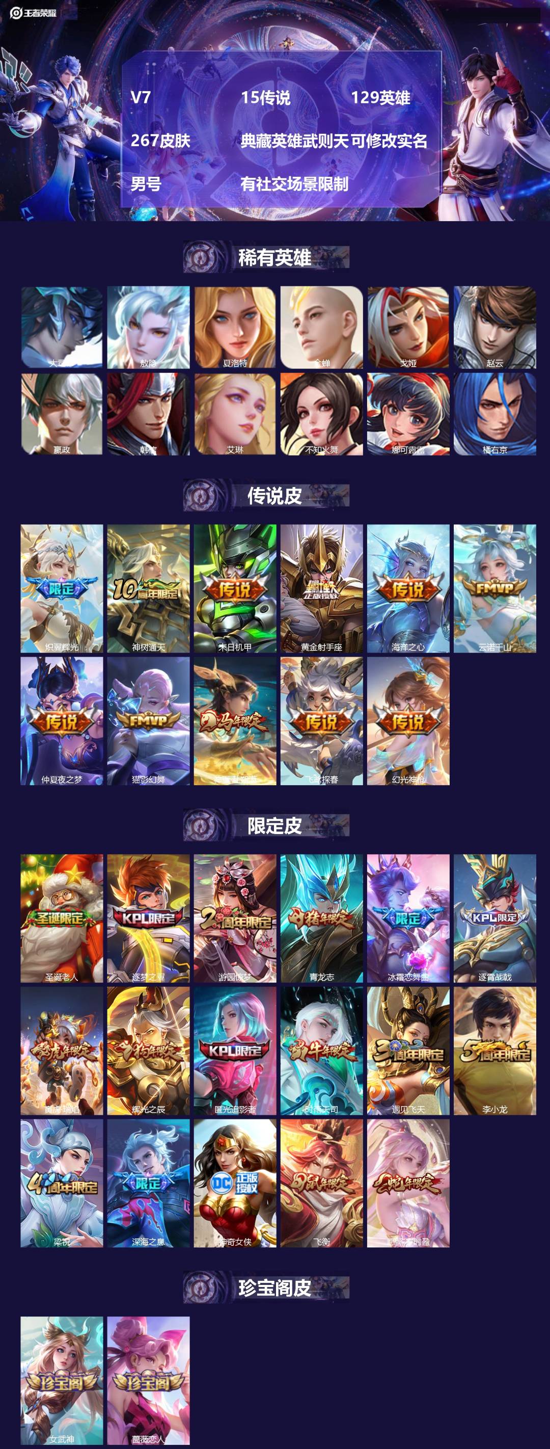 王者荣耀账号苹果QQ[18601939]V7 15传说 129英雄 267皮肤 典藏英雄武则天 可修改实名 男号 有社交