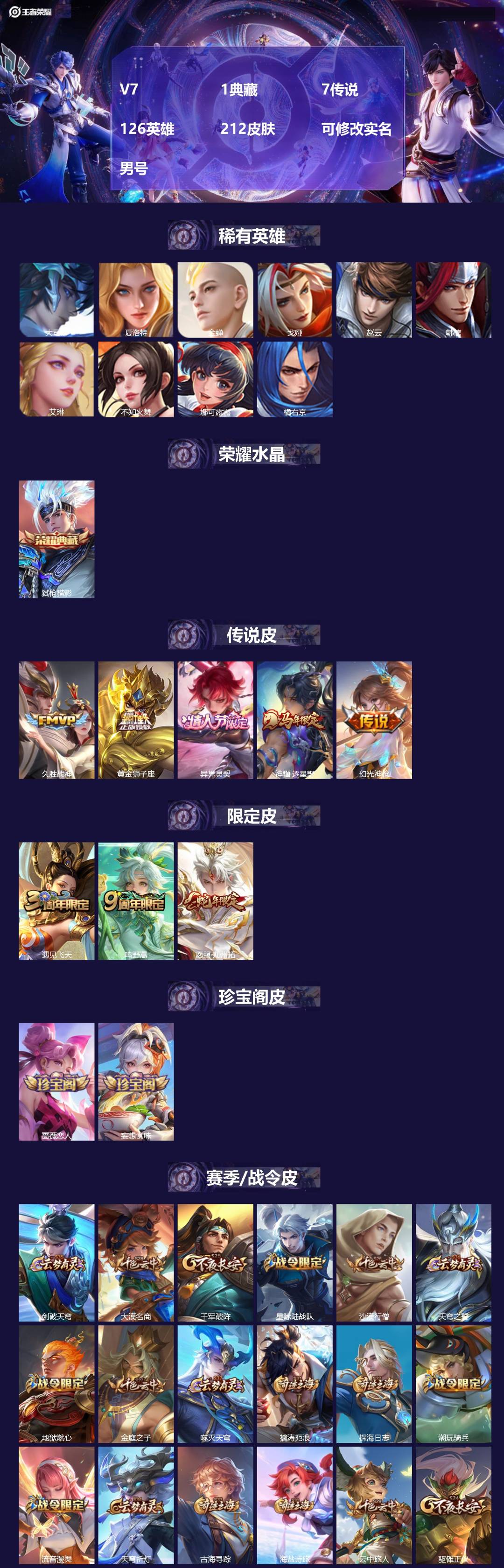 王者荣耀账号安卓VX[18621079]V7 1典藏 7传说 127英雄 214皮肤 可修改实名 男号 
【英雄全皮】孙