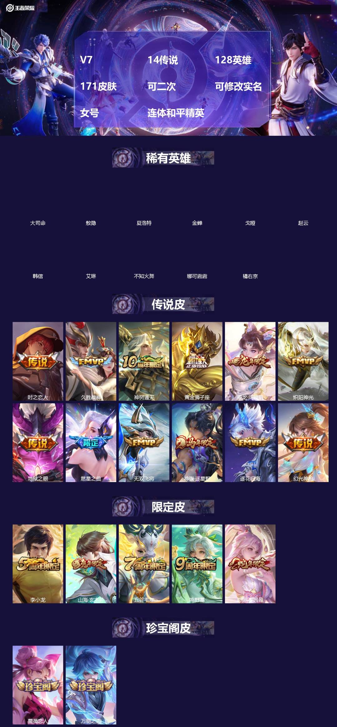 王者荣耀账号安卓VX[]V7 14传说 128英雄 171皮肤 可二次 可修改实名 女号 连体和平精英
【英雄全皮】大禹全皮
【稀有英雄】敖隐(小龙人),大司命,韩信(韩跳跳),夏洛特(夏师傅),艾琳,橘右京(橘子),娜
