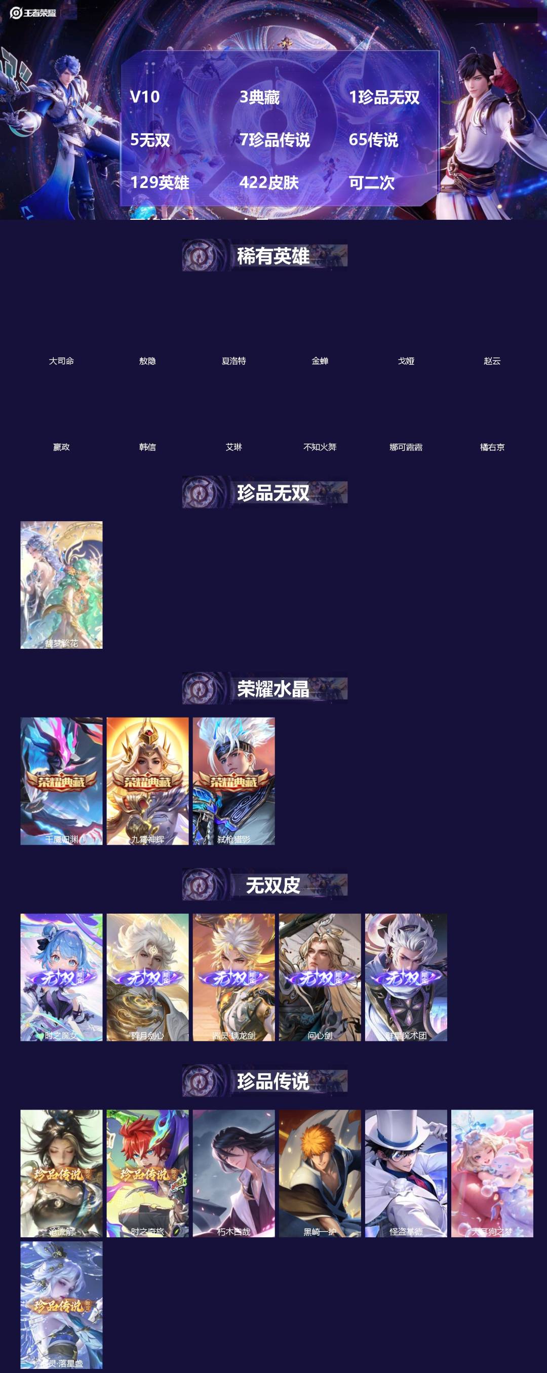 王者荣耀账号苹果QQ[]V10 3典藏 1珍品无双 5无双 7珍品传说 65传说 129英雄 422皮肤 可二次 可修改实名 女号 
【英雄全皮】李信全皮,司空震全皮,橘右京全皮,敖隐全皮,空空儿全皮,孙权全皮,蚩奼全皮