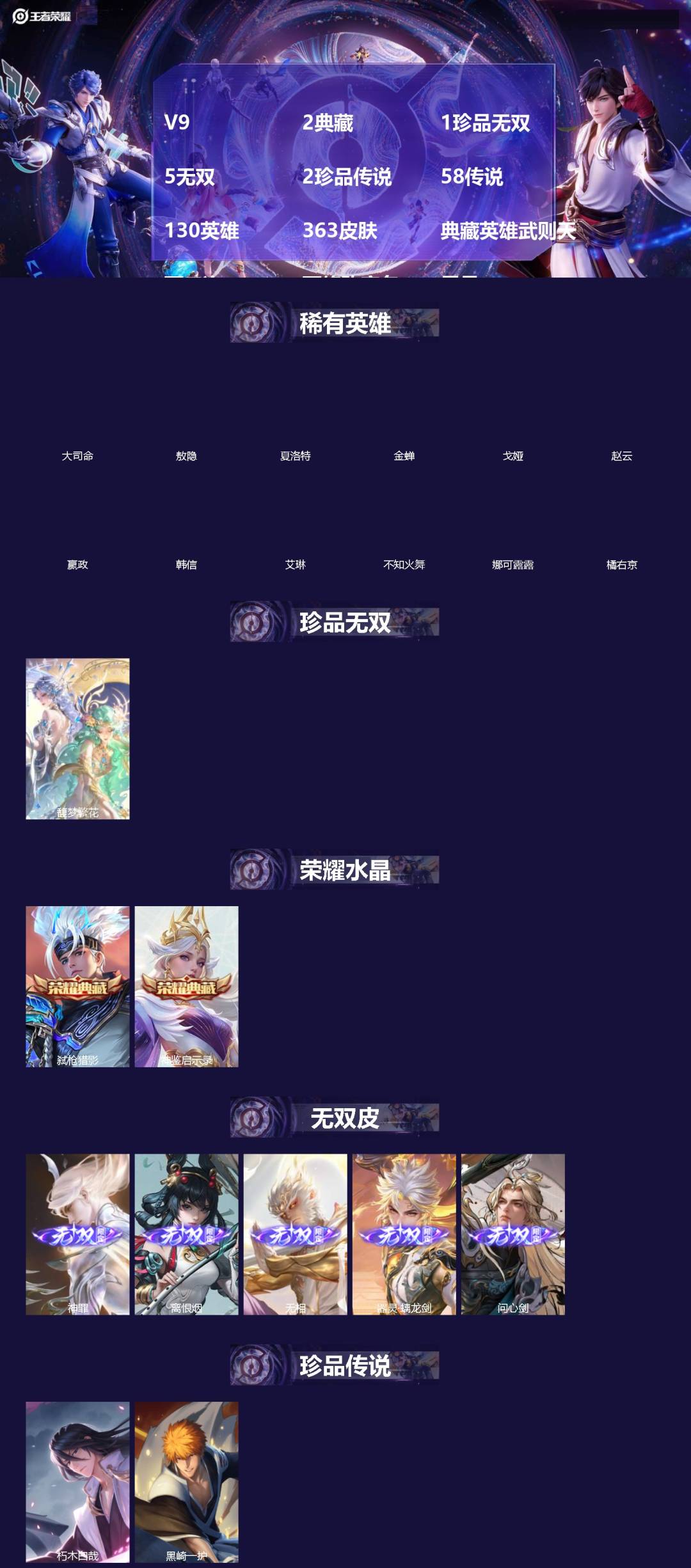 王者荣耀账号安卓QQ[]V9 2典藏 1珍品无双 5无双 2珍品传说 58传说 130英雄 363皮肤 典藏英雄武则天 可二次 可修改实名 男号 
【英雄全皮】李信全皮,司空震全皮,敖隐全皮,空空儿全皮,孙权全皮,蚩奼全
