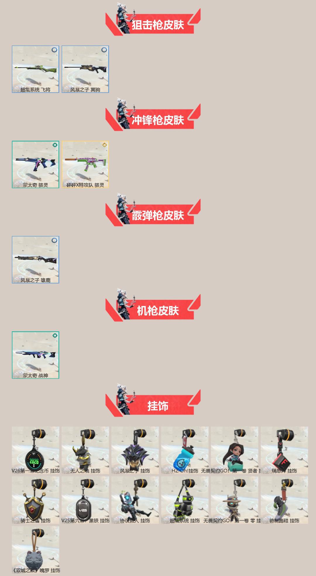 不可二次实名 是本人 段位:未定级 4卓越 6传奇 皮肤资产价值:11410 [武器皮肤]蒙太奇 战斧,碎心裂刃,星际猎兵 短剑,骇灵-砰砰X特攻队,幻影-黯夜怪谈,狂徒-混沌序曲,戍卫-咒缚双界,掠影2.0 幻影,狂徒-日冕雄师,狂徒-掠影,风暴之子 正义,超集系统 标配,蒙太奇 狂怒,蒙太奇 骇灵,风暴之子 雄鹿,蒙太奇 幻影,风暴之子 戍卫,超集系统 狂徒,超集系统 飞将,风暴之子 冥驹,蒙太奇 战神 [道具]V26第一幕纪念币 挂饰,无人之境挂饰,风暴之子 挂饰,H2-Oh!挂饰,无畏契约GO!第一卷贤者挂饰,瑞思拜挂饰,骑士之盾挂饰,V25第六幕：黑铁 挂饰,协议假人 挂饰,超集系统