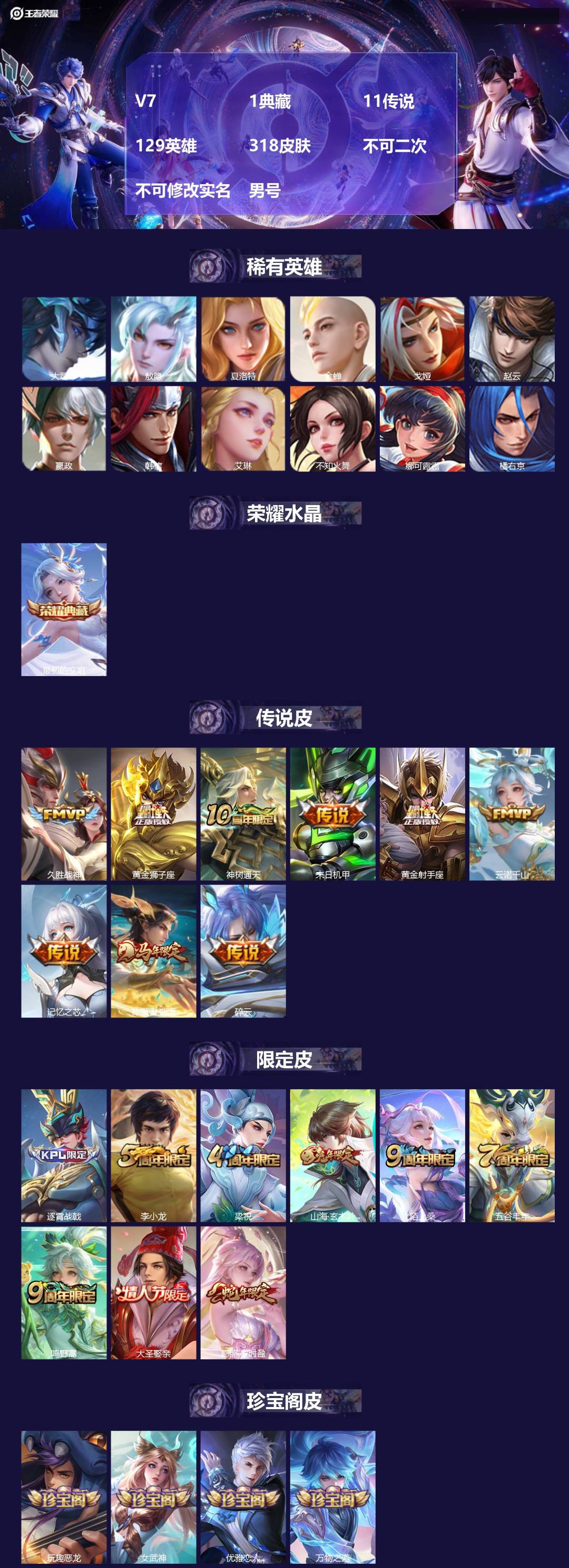 王者荣耀账号安卓QQV7 1典藏 11传说 129英雄 318皮肤 不可二次 不可修改实名 男号 
【英雄全皮】阿古朵全