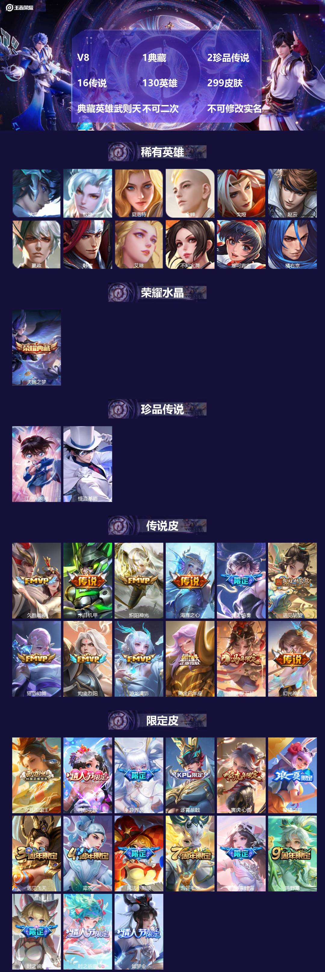 王者荣耀账号苹果QQ[22874209]V8 1典藏 2珍品传说 16传说 130英雄 299皮肤 典藏英雄武则天 不可