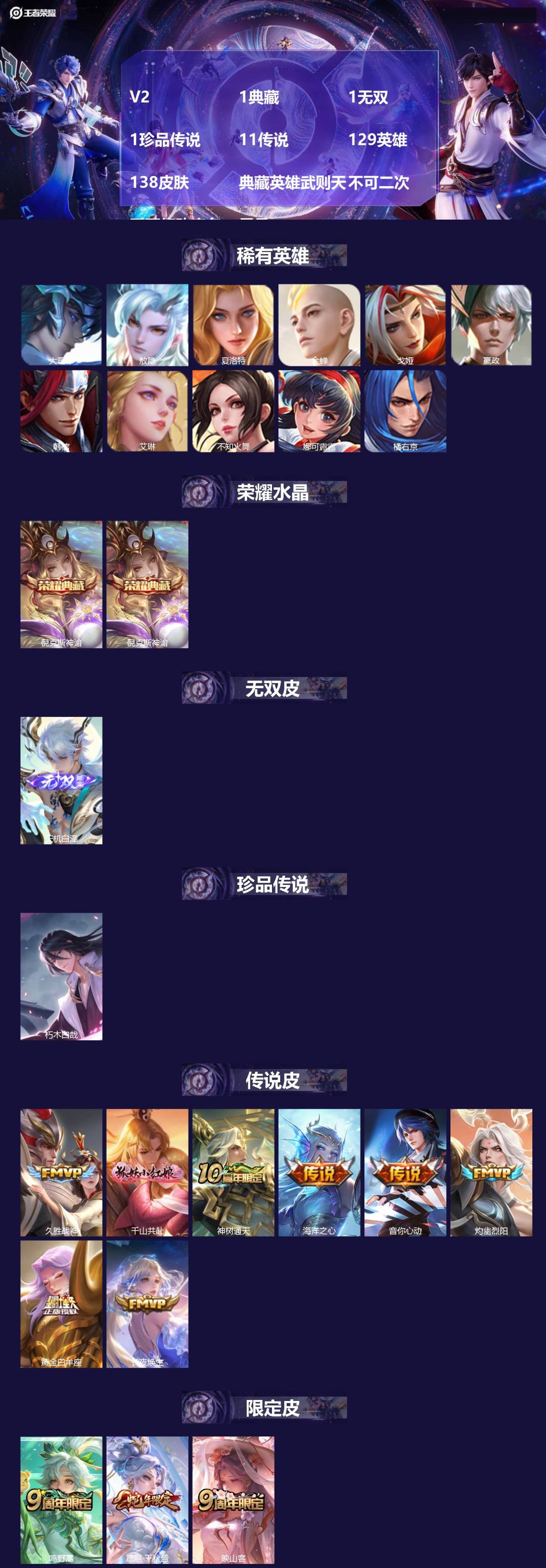 王者荣耀账号安卓QQV2 1典藏 1无双 1珍品传说 11传说 129英雄 138皮肤 典藏英雄武则天 不可二次 不可修