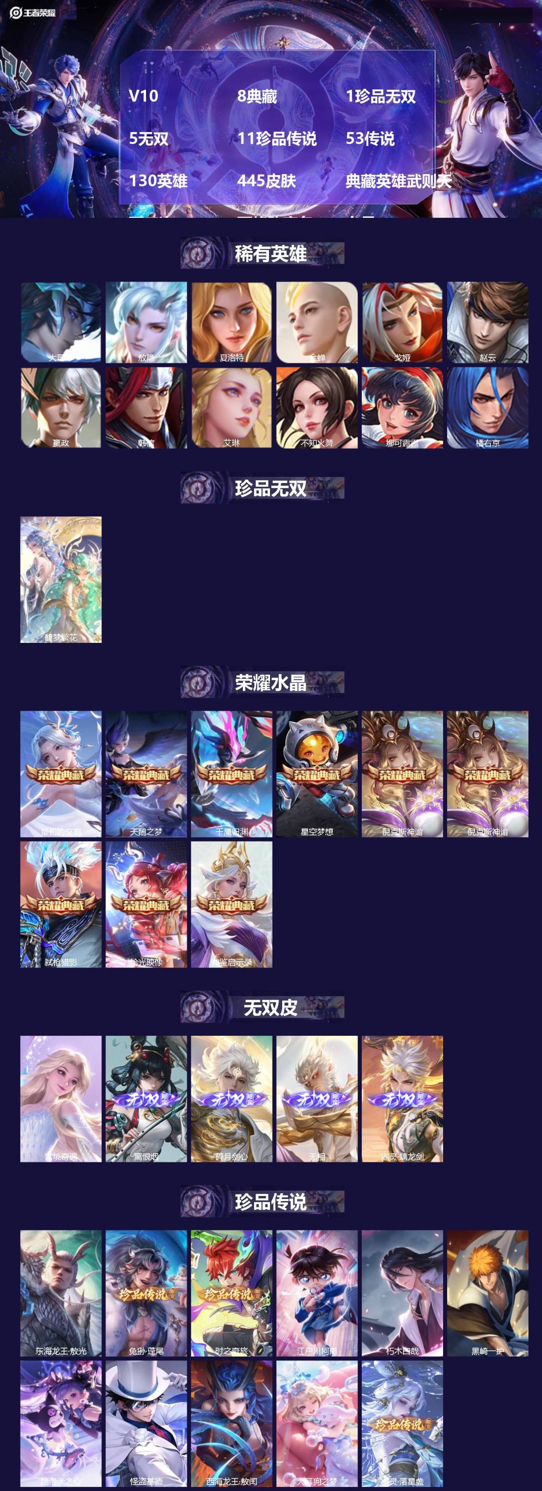 王者荣耀账号苹果VXV10 8典藏 1珍品无双 5无双 11珍品传说 53传说 130英雄 445皮肤 典藏英雄武则天 