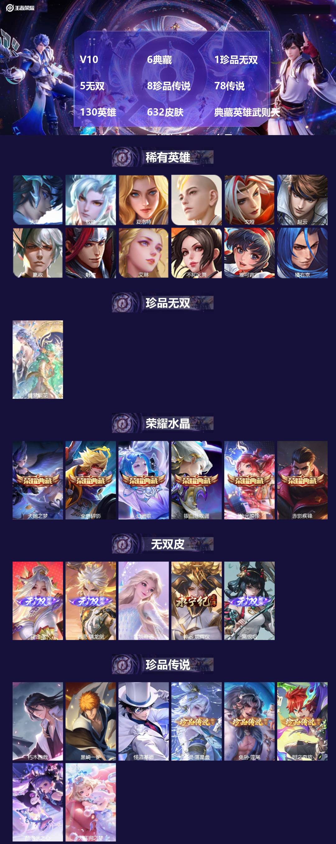 王者荣耀账号安卓QQV10 6典藏 1珍品无双 5无双 8珍品传说 78传说 130英雄 632皮肤 典藏英雄武则天 可