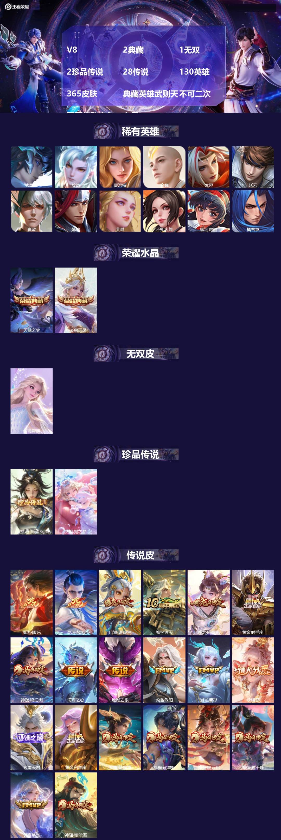 王者荣耀账号安卓VXV8 2典藏 1无双 2珍品传说 28传说 130英雄 365皮肤 典藏英雄武则天 不可二次 不可修