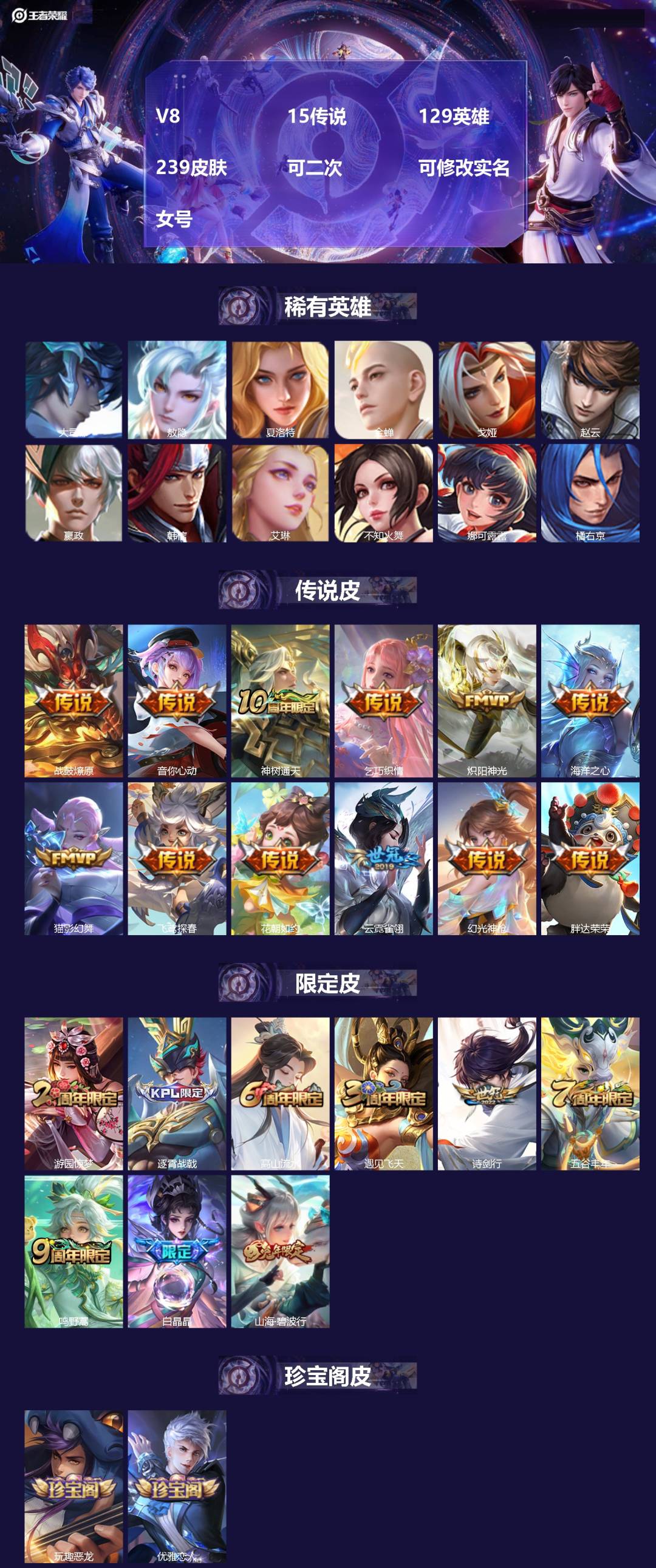 王者荣耀账号安卓QQ[24632190]V8 15传说 129英雄 239皮肤 可二次 可修改实名 女号 
【英雄全皮】