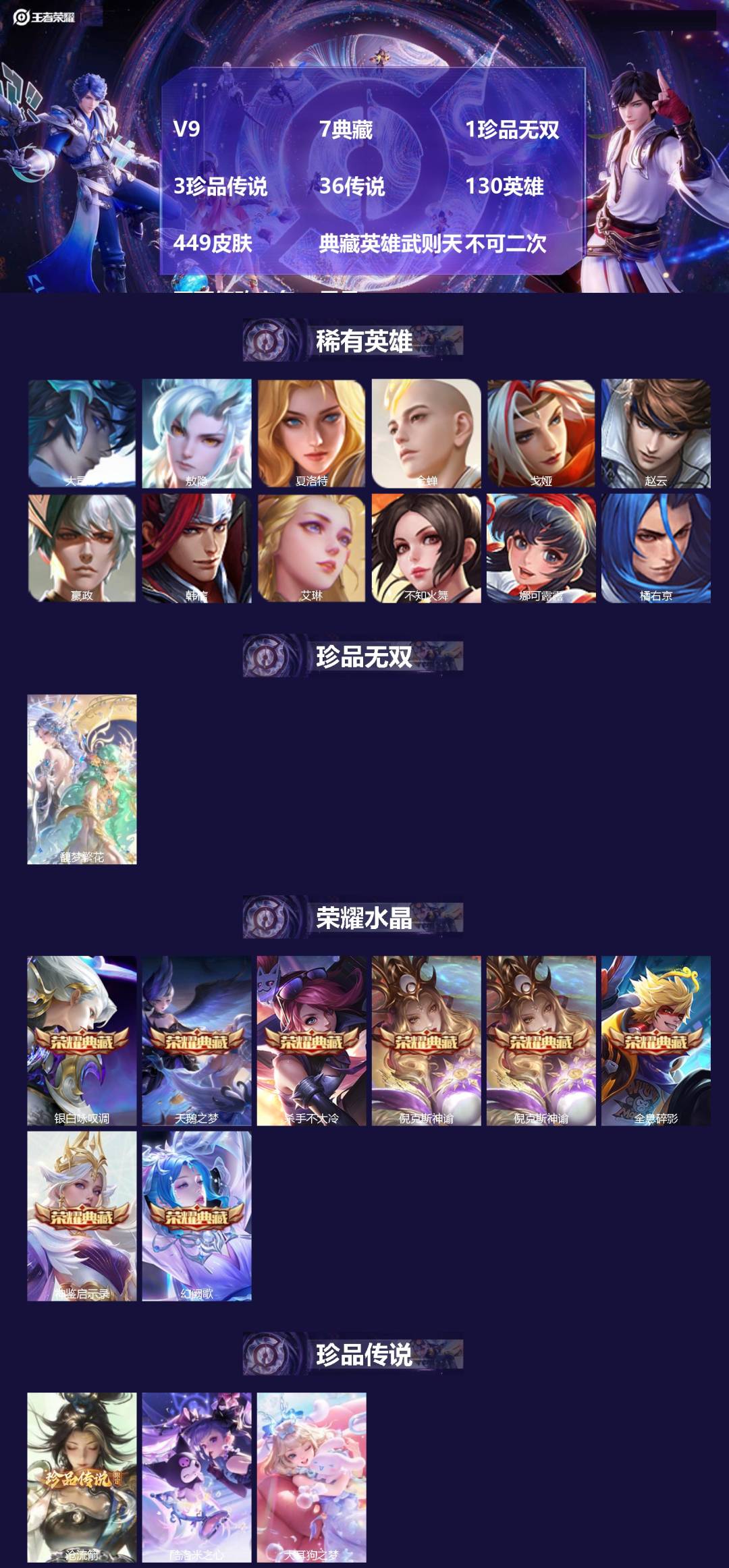 王者荣耀账号安卓QQV9 7典藏 1珍品无双 3珍品传说 36传说 130英雄 449皮肤 典藏英雄武则天 不可二次 不