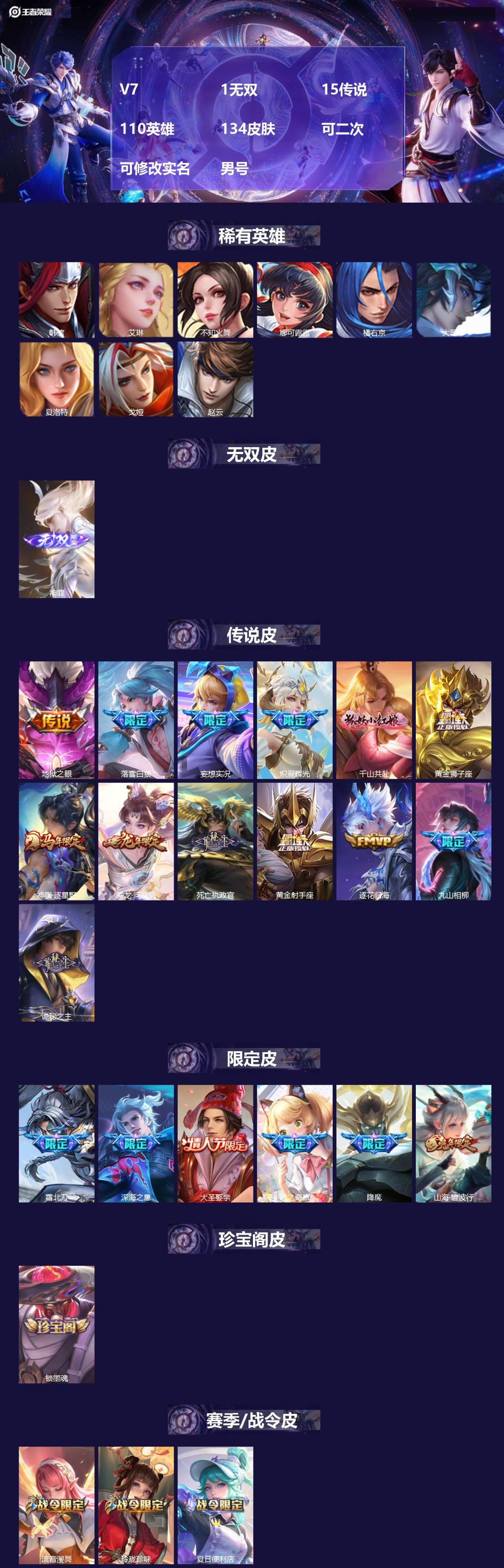 王者荣耀账号苹果QQV7 1无双 15传说 110英雄 134皮肤 可二次 可修改实名 男号 
【英雄全皮】孙权全皮,蚩