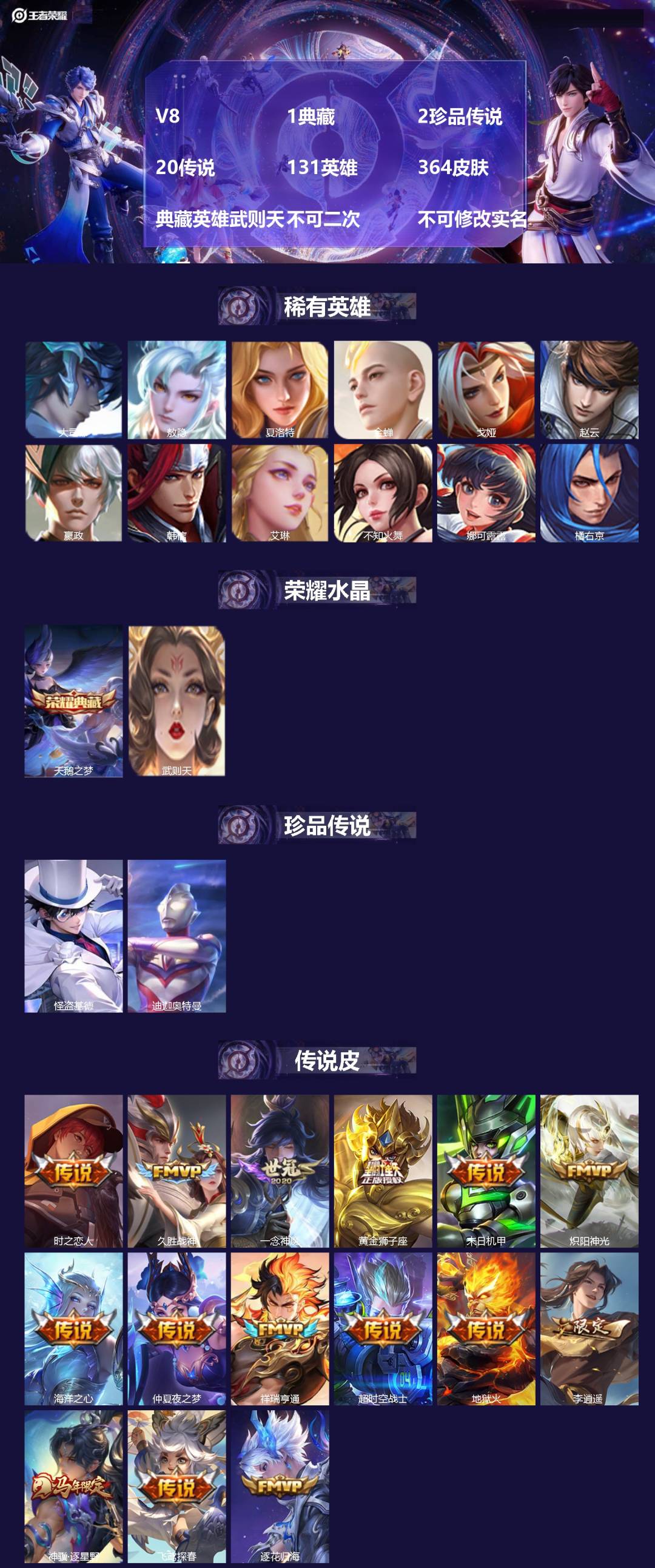 王者荣耀账号安卓QQ[26001263]V8 1典藏 2珍品传说 20传说 131英雄 364皮肤 典藏英雄武则天 不可