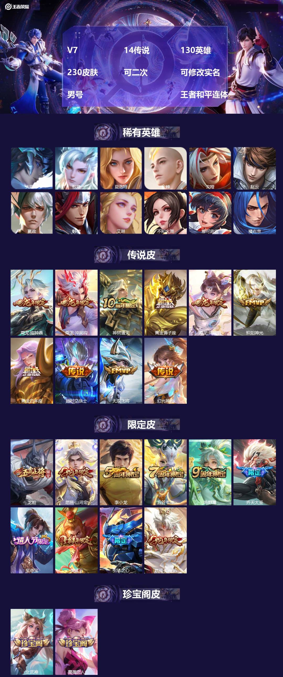 王者荣耀账号安卓QQ[27225305]V7 14传说 130英雄 230皮肤 可二次 可修改实名 男号  王者和平连体