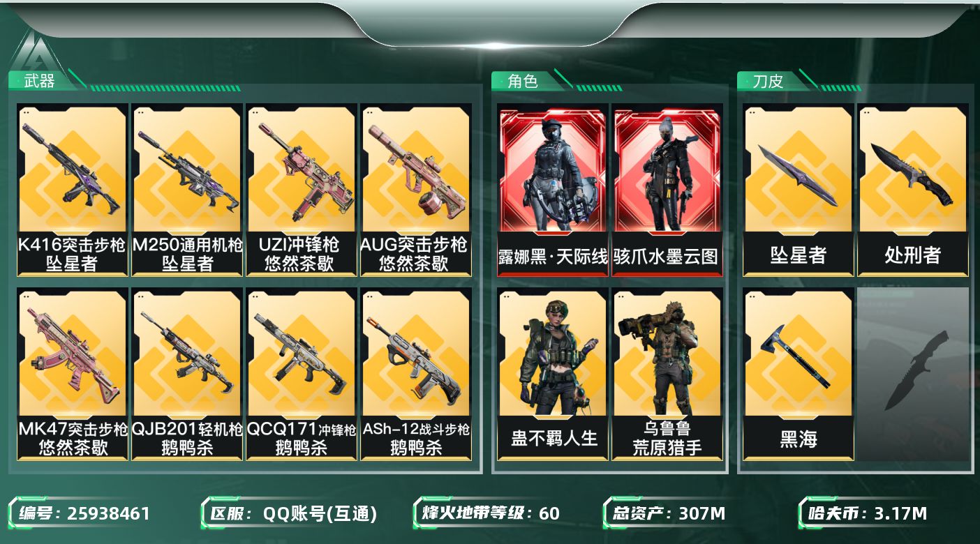 三角洲行动账号QQ[25938461]【终身售后 找回包赔】QQ不可二次实名，【总资产】：307，【烽火段位】：铂金，