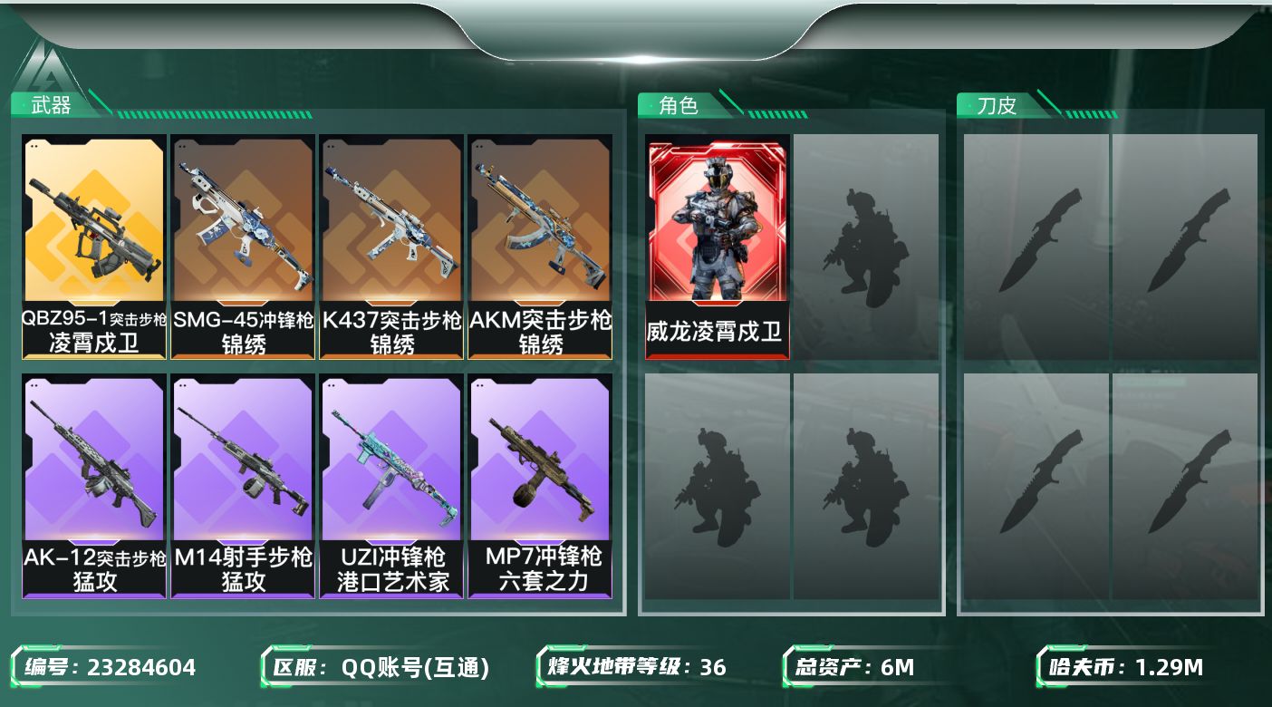 三角洲行动账号QQ【SJZEHC1761】EHC30222    1红皮/ 
6m总资产-1291k哈夫币-36烽火等