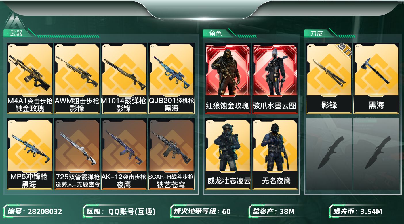 三角洲行动账号QQ[28208032]【终身售后 找回包赔】QQ可二次实名，【总资产】：38，【烽火段位】：黄金Ⅲ，【