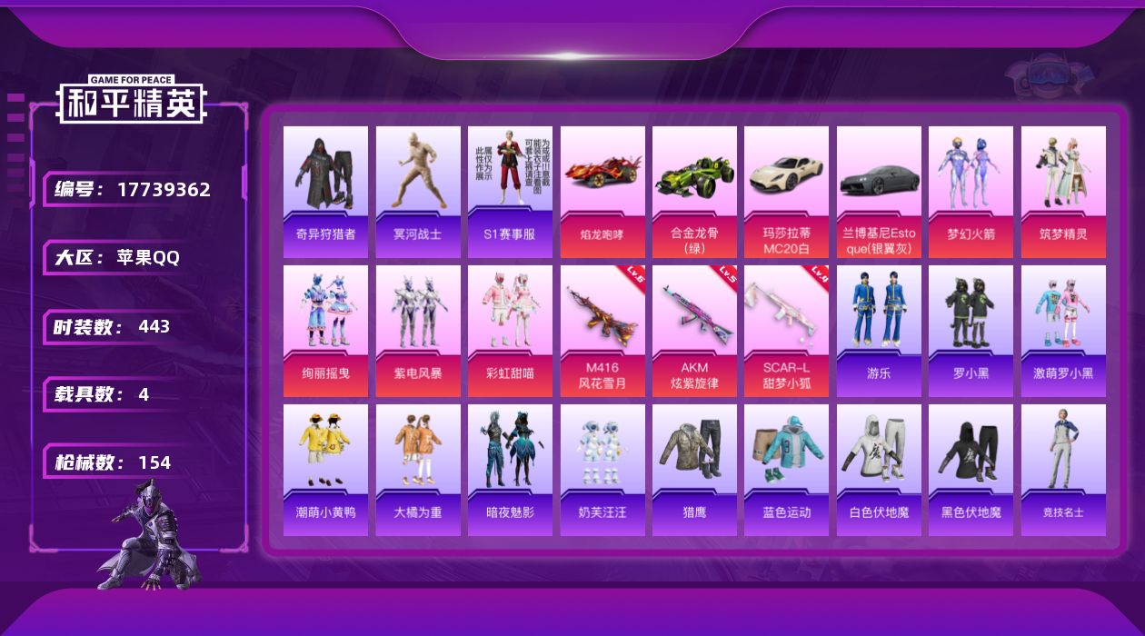 和平精英账号苹果QQ[17739362]5粉装 3特效枪 4载具 6印记 可二次 可修改实名 
【热门装扮】奇异狩猎者,