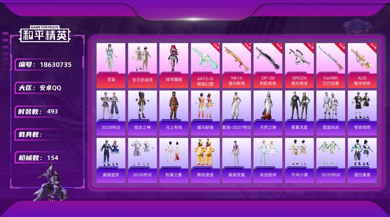 和平精英账号安卓QQ【精品号手慢无】秒换绑！热力值43112，热门装扮宝贝奶油派,鹰眼刺客,绯穹魔姬,灵玺，稀有枪皮GR