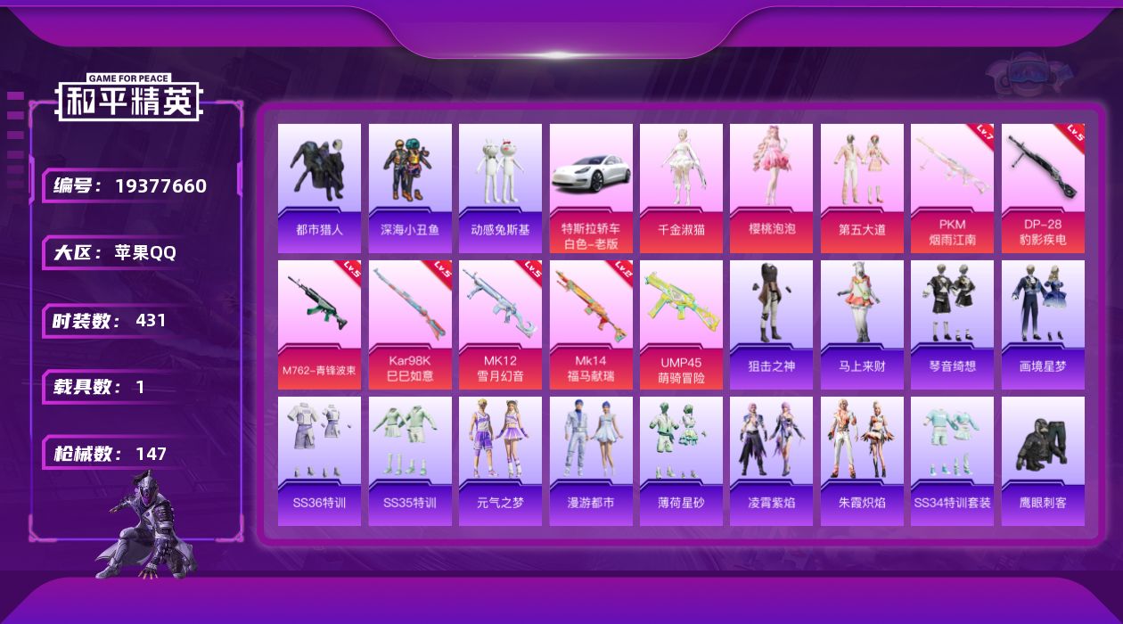 和平精英账号苹果QQ[19377660]3粉装 7特效枪 1载具 5印记 可二次 可修改实名 
【热门装扮】樱桃泡泡,千