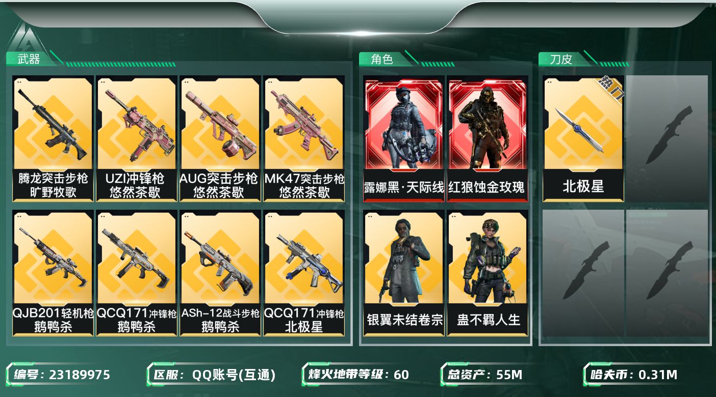 三角洲行动账号QQ【wf1573】wf1573 总资产55M 流动34.5M 2红 1刀 6金 蚀金玫瑰 黑天际线 北